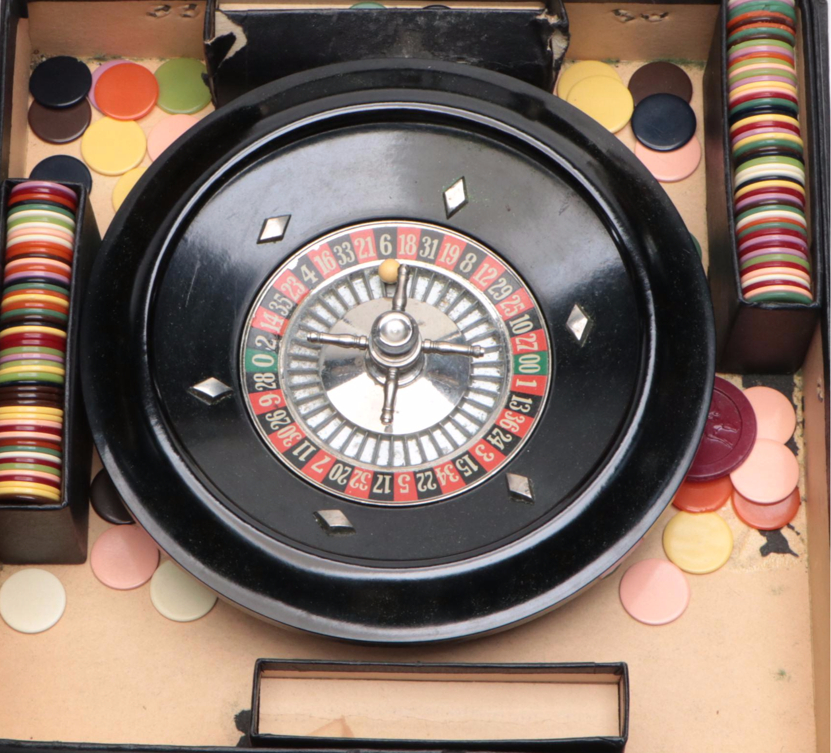 Portable Poker Set and Miniature Roulette Table and Chips with Organizer