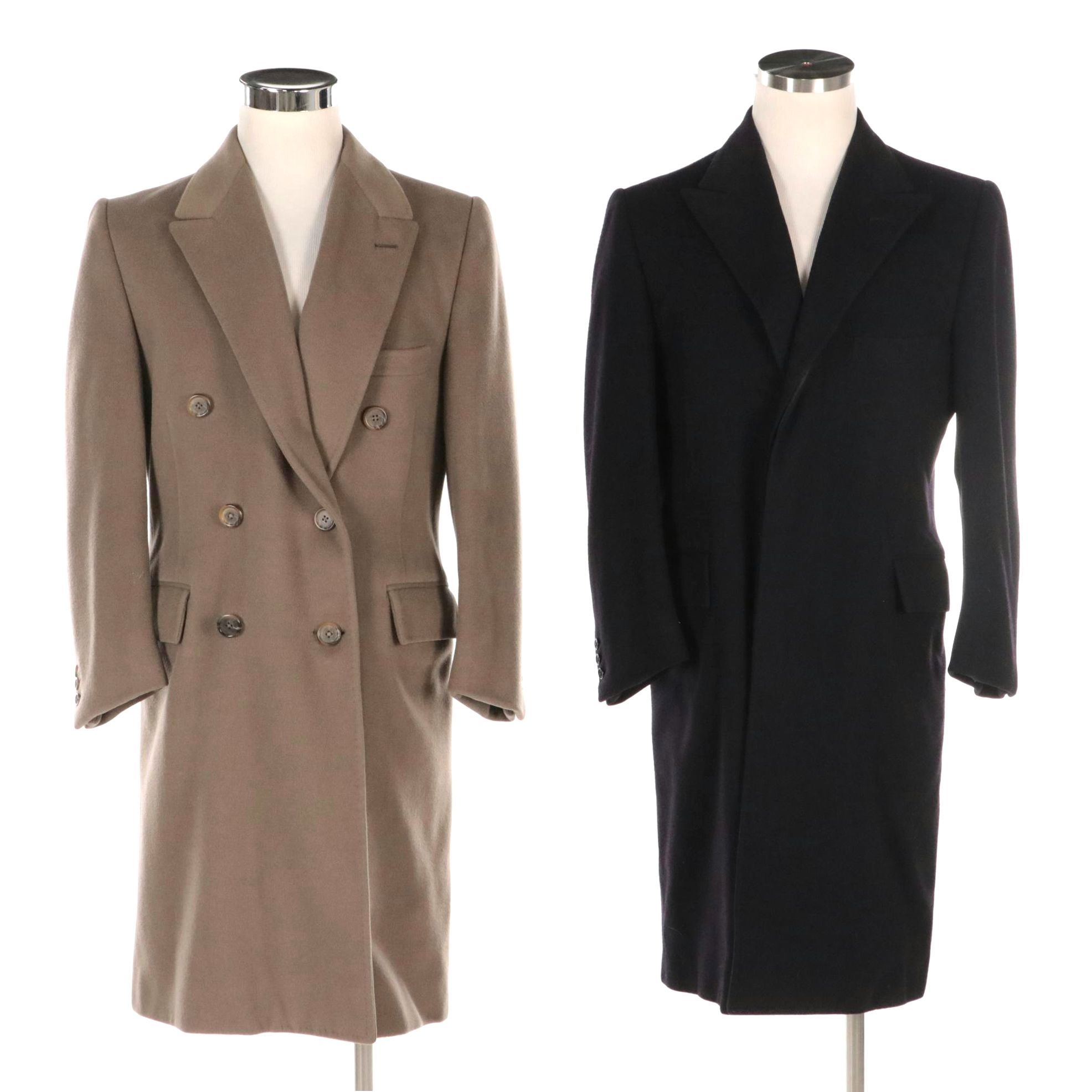 Men's Bernard Weatherill Navy and Taupe Wool Mid-Length Coats
