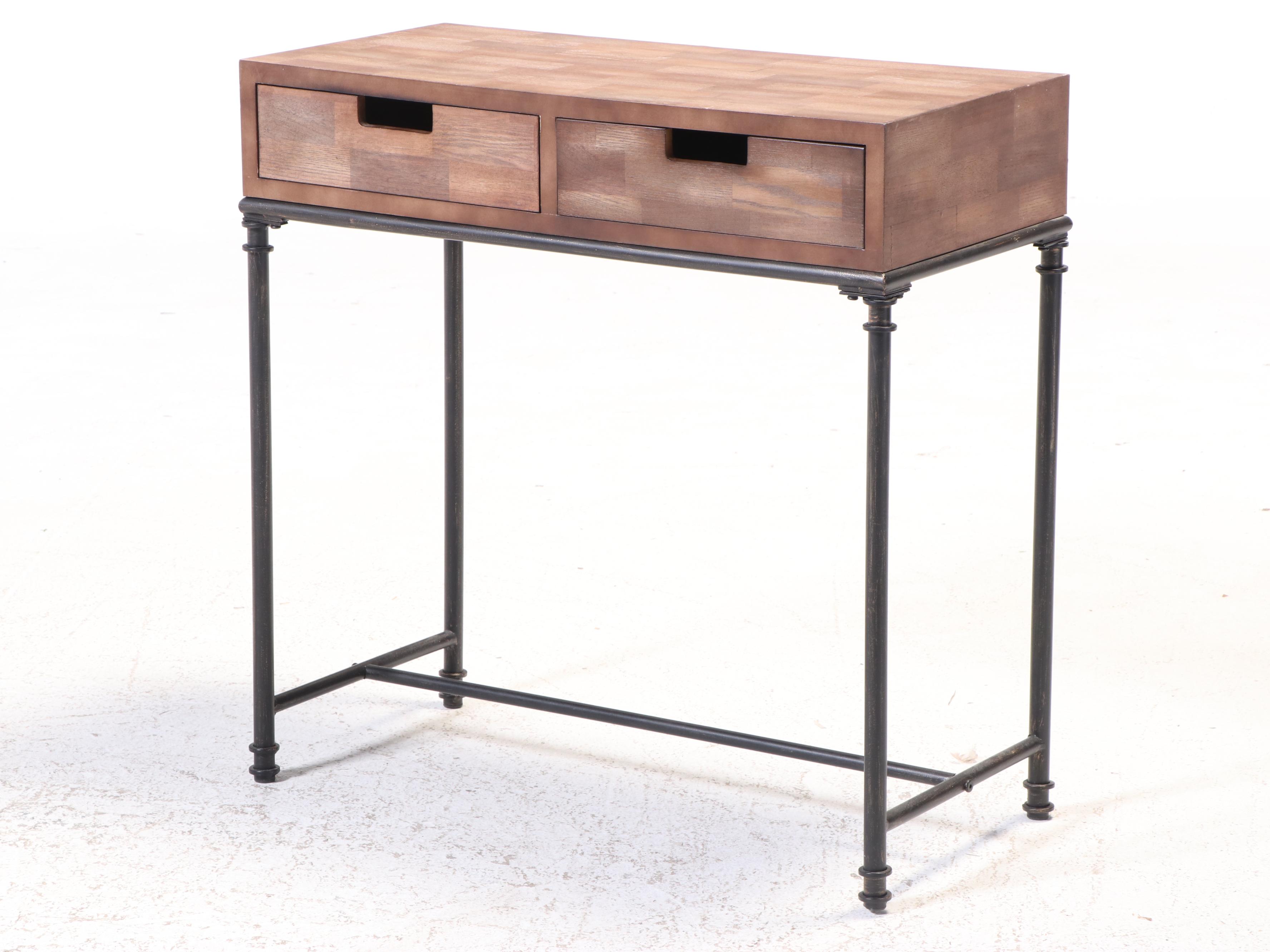 Target Industrial Style Patinated Metal and Oak-Finished Console and Side Tables