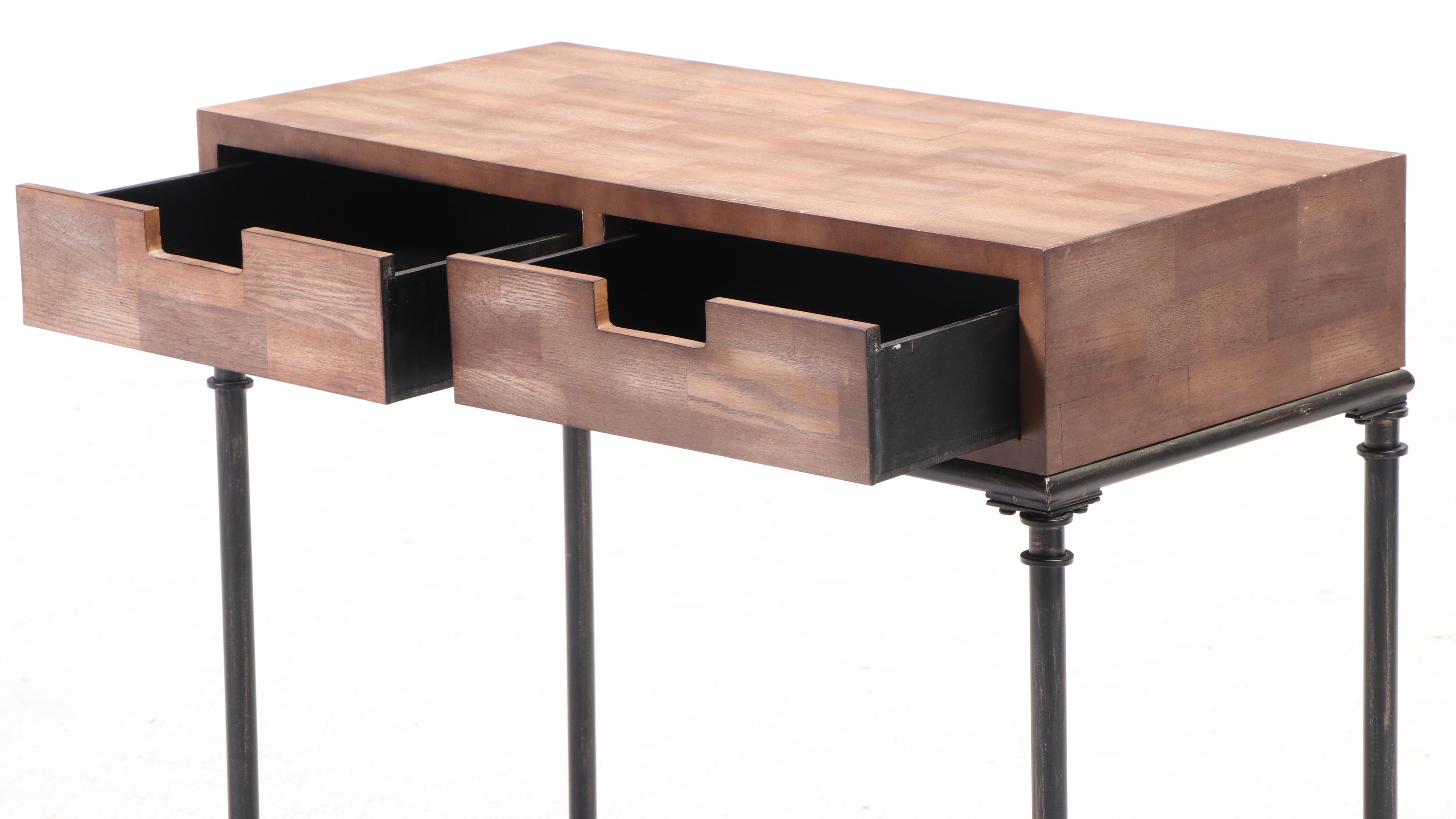 Target Industrial Style Patinated Metal and Oak-Finished Console and Side Tables