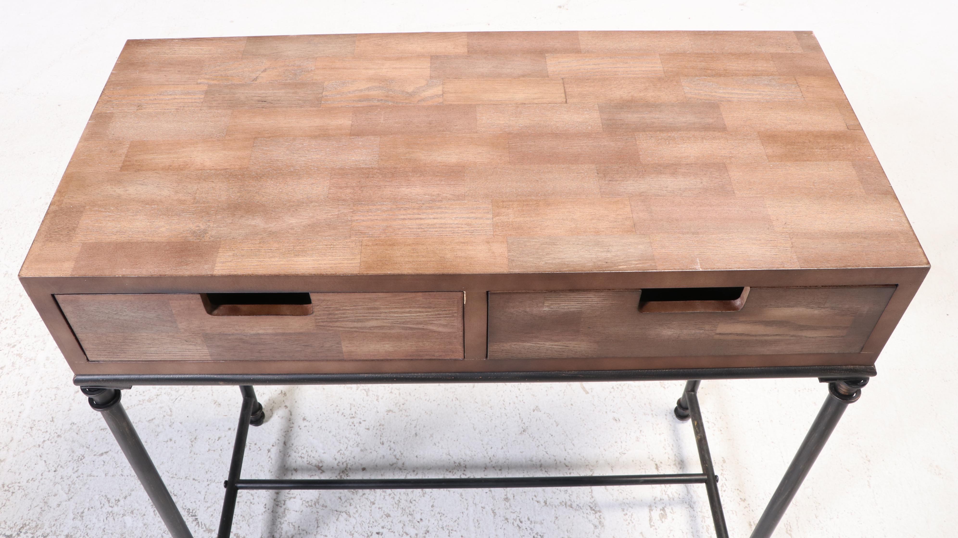 Target Industrial Style Patinated Metal and Oak-Finished Console and Side Tables