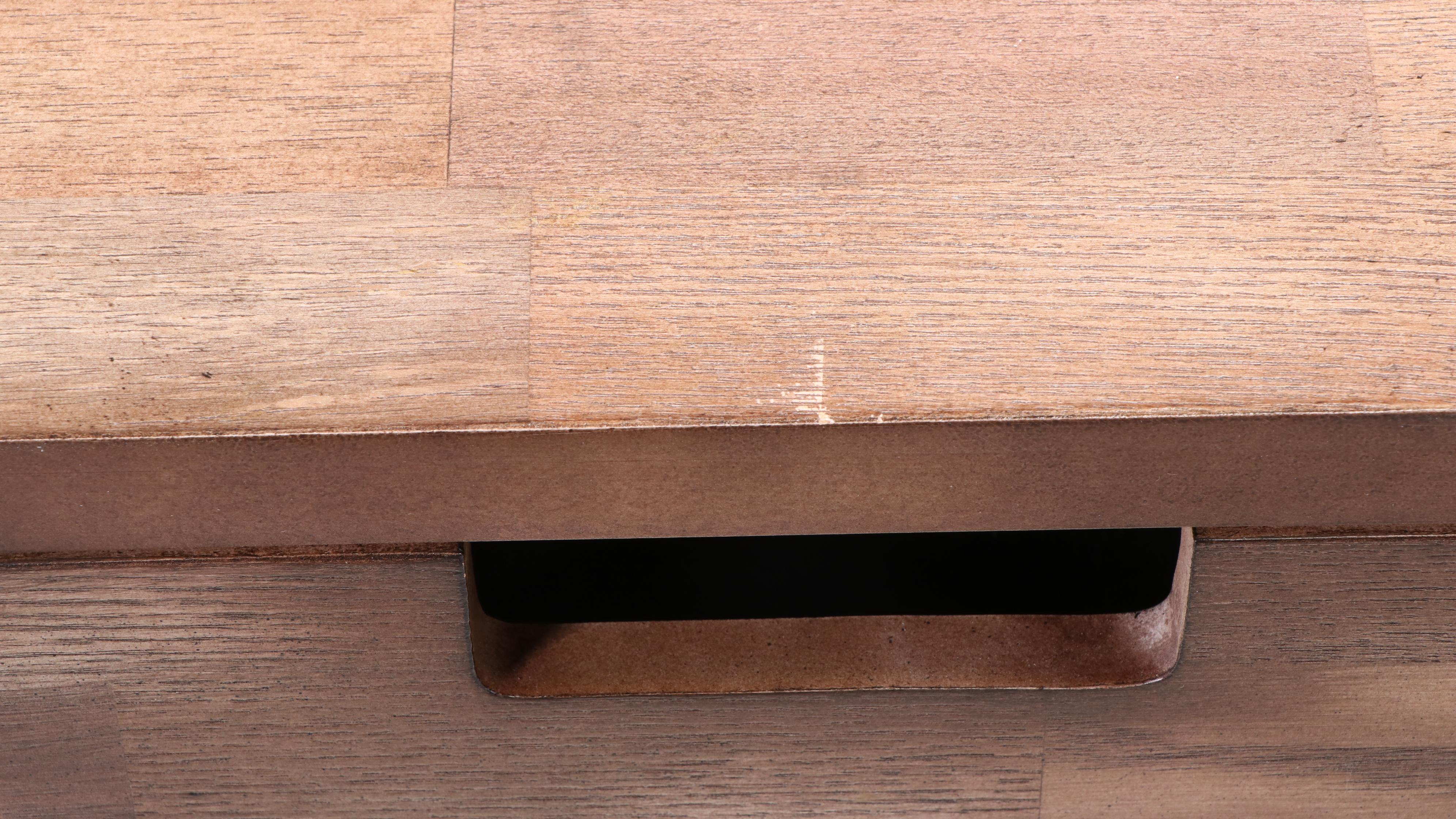 Target Industrial Style Patinated Metal and Oak-Finished Console and Side Tables