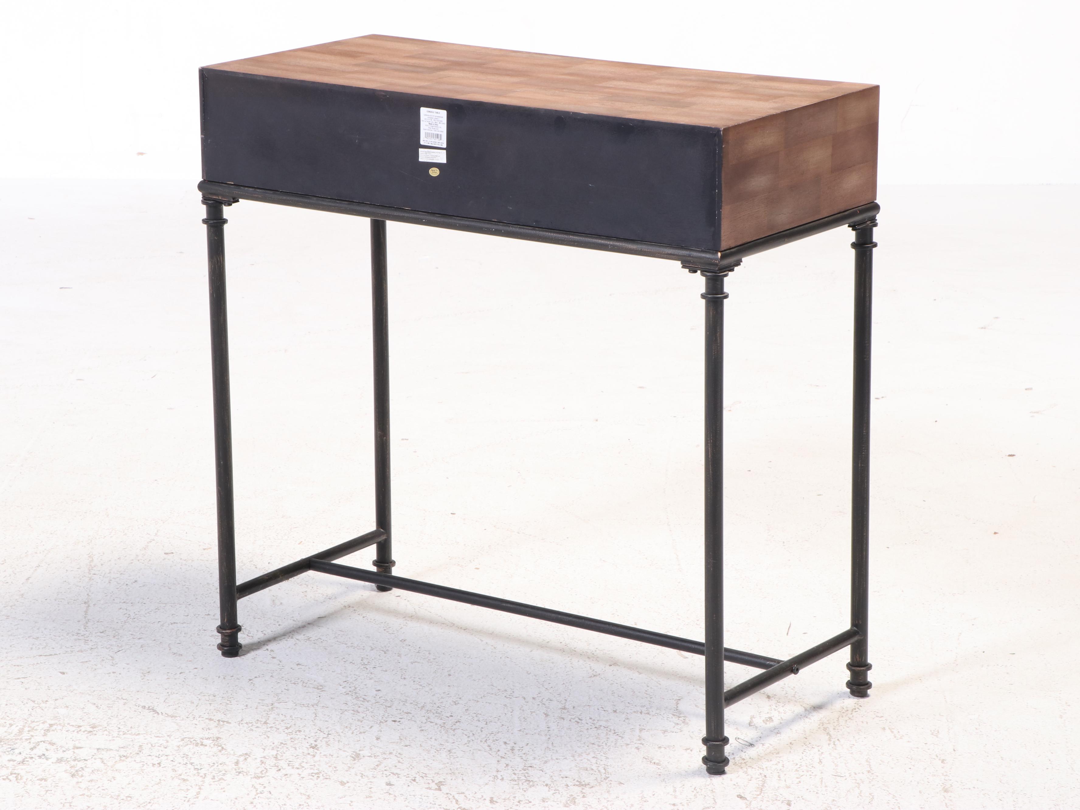 Target Industrial Style Patinated Metal and Oak-Finished Console and Side Tables