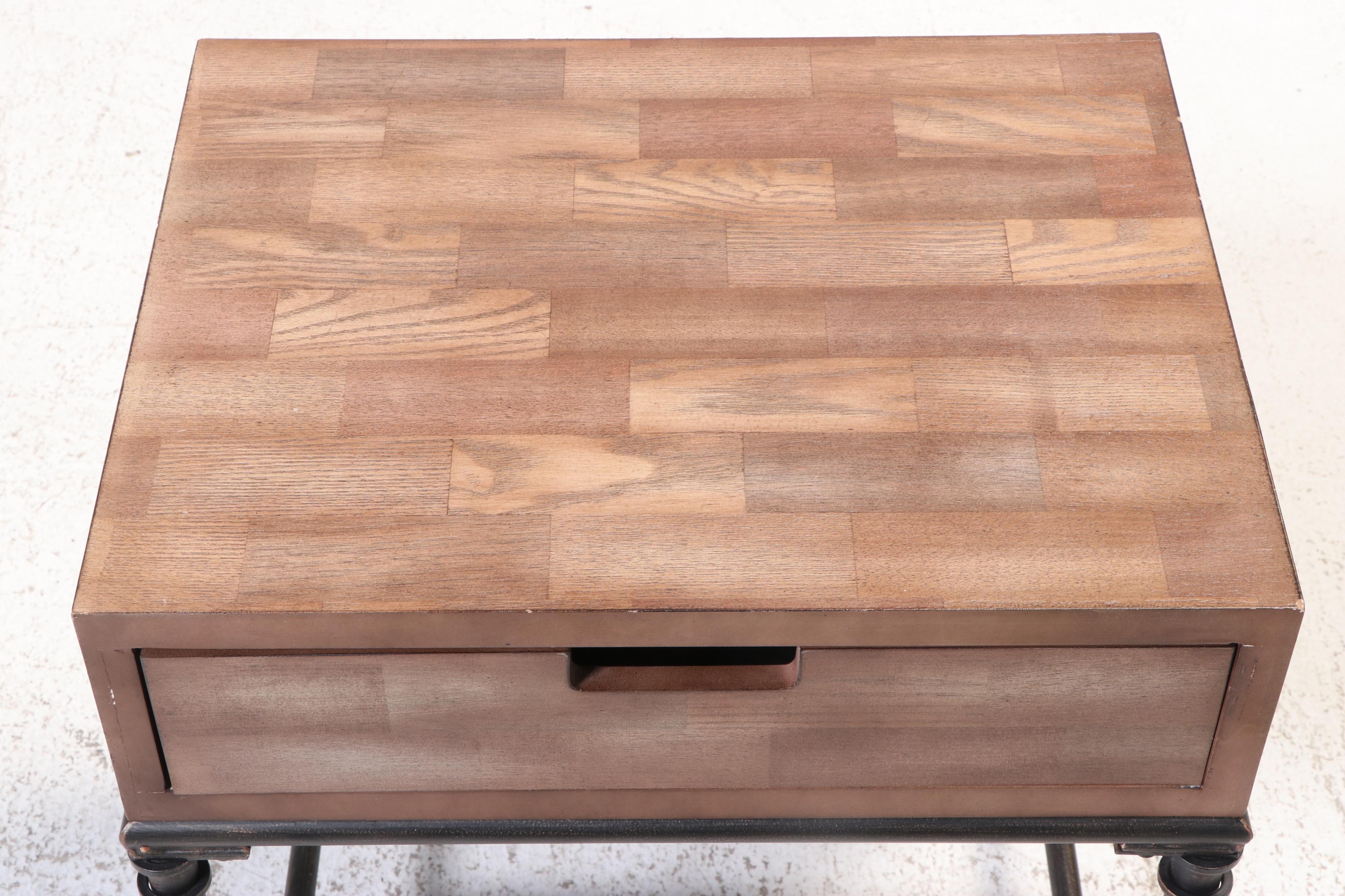 Target Industrial Style Patinated Metal and Oak-Finished Console and Side Tables