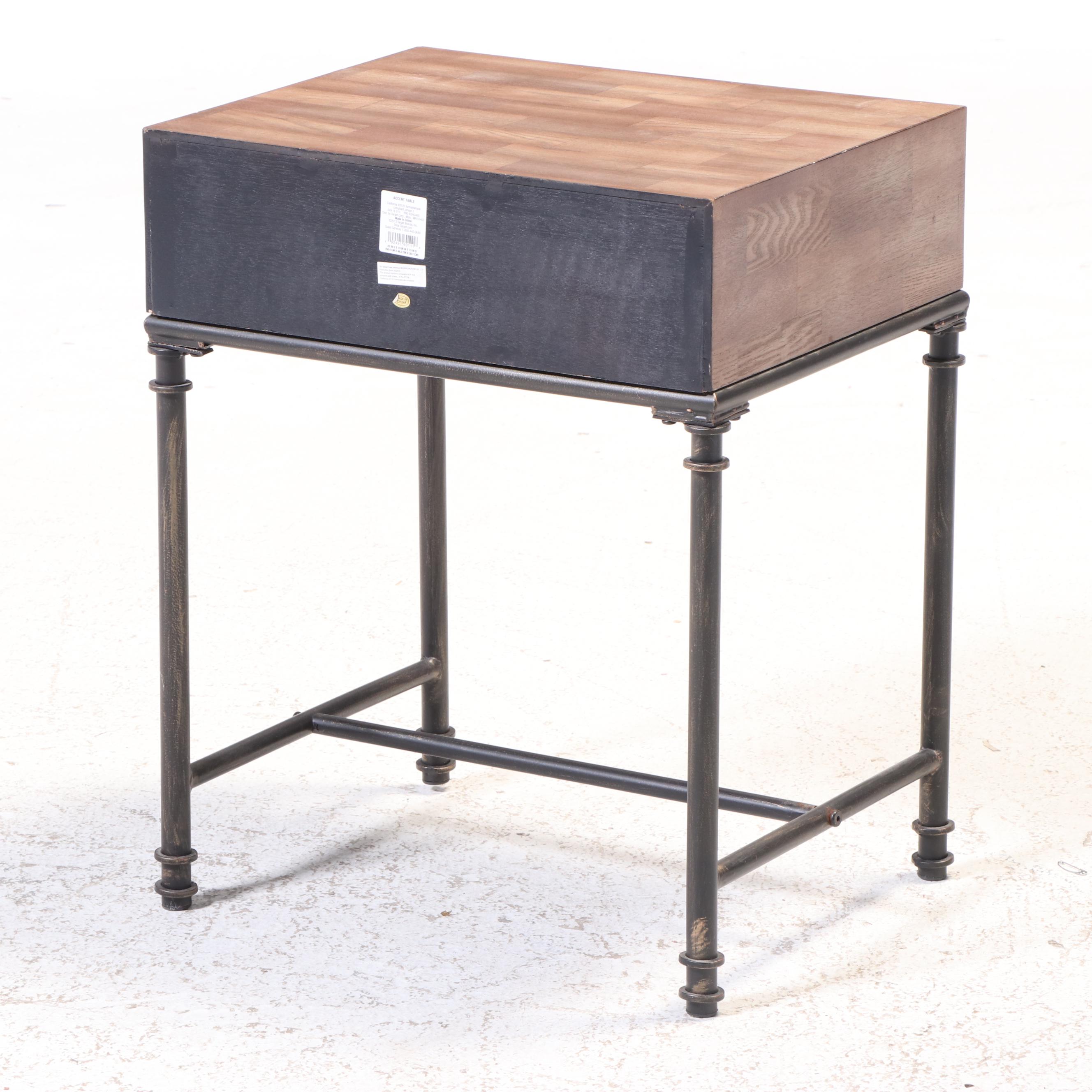 Target Industrial Style Patinated Metal and Oak-Finished Console and Side Tables