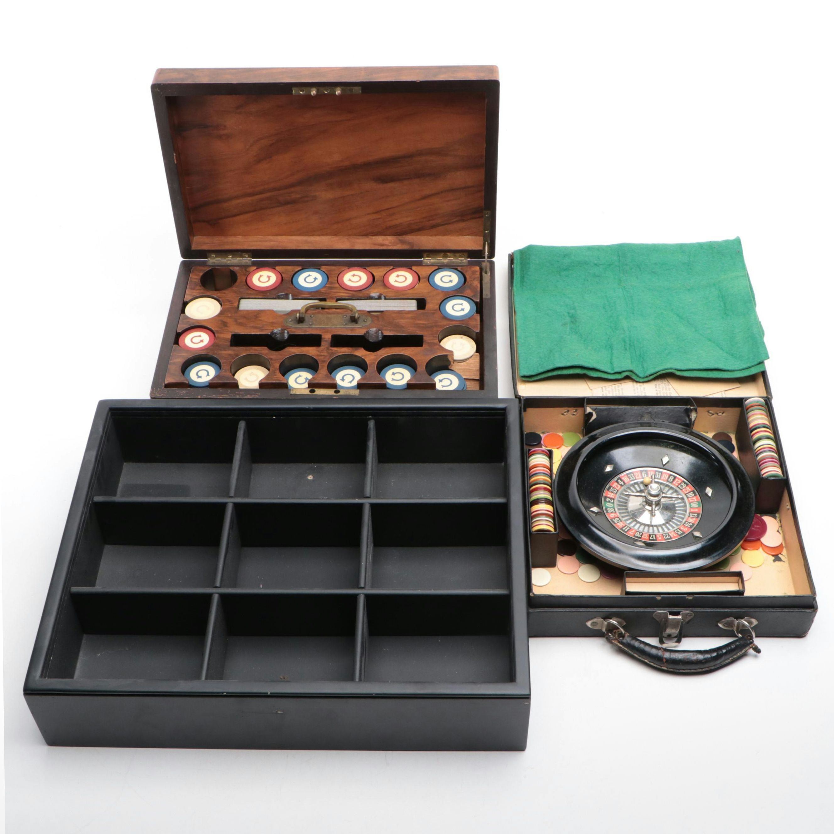 Portable Poker Set and Miniature Roulette Table and Chips with Organizer