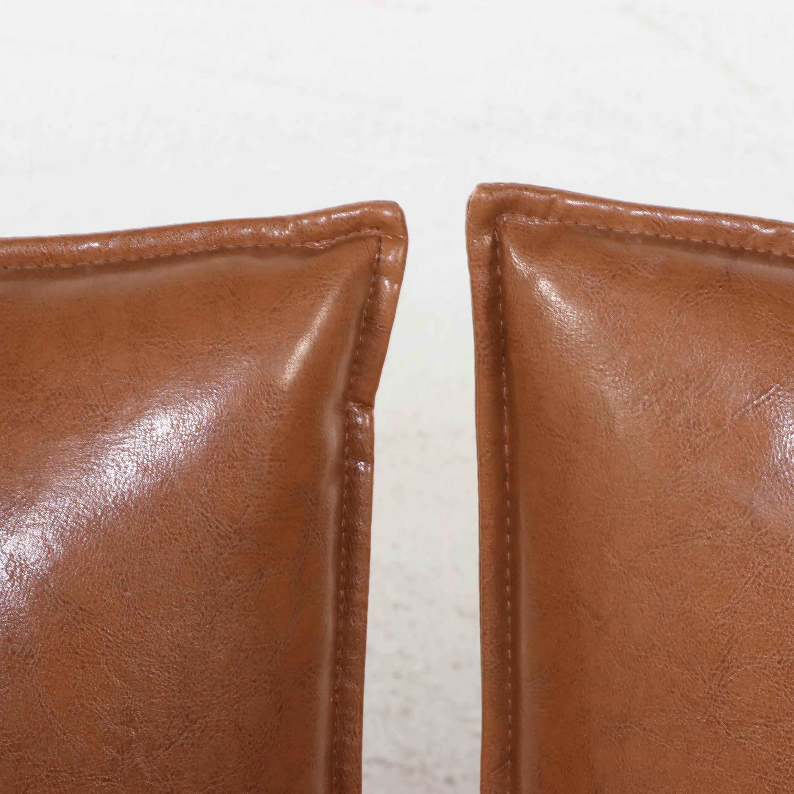 Pair of Mid Century Modern Style Faux Leather and Metal Slipper Chairs