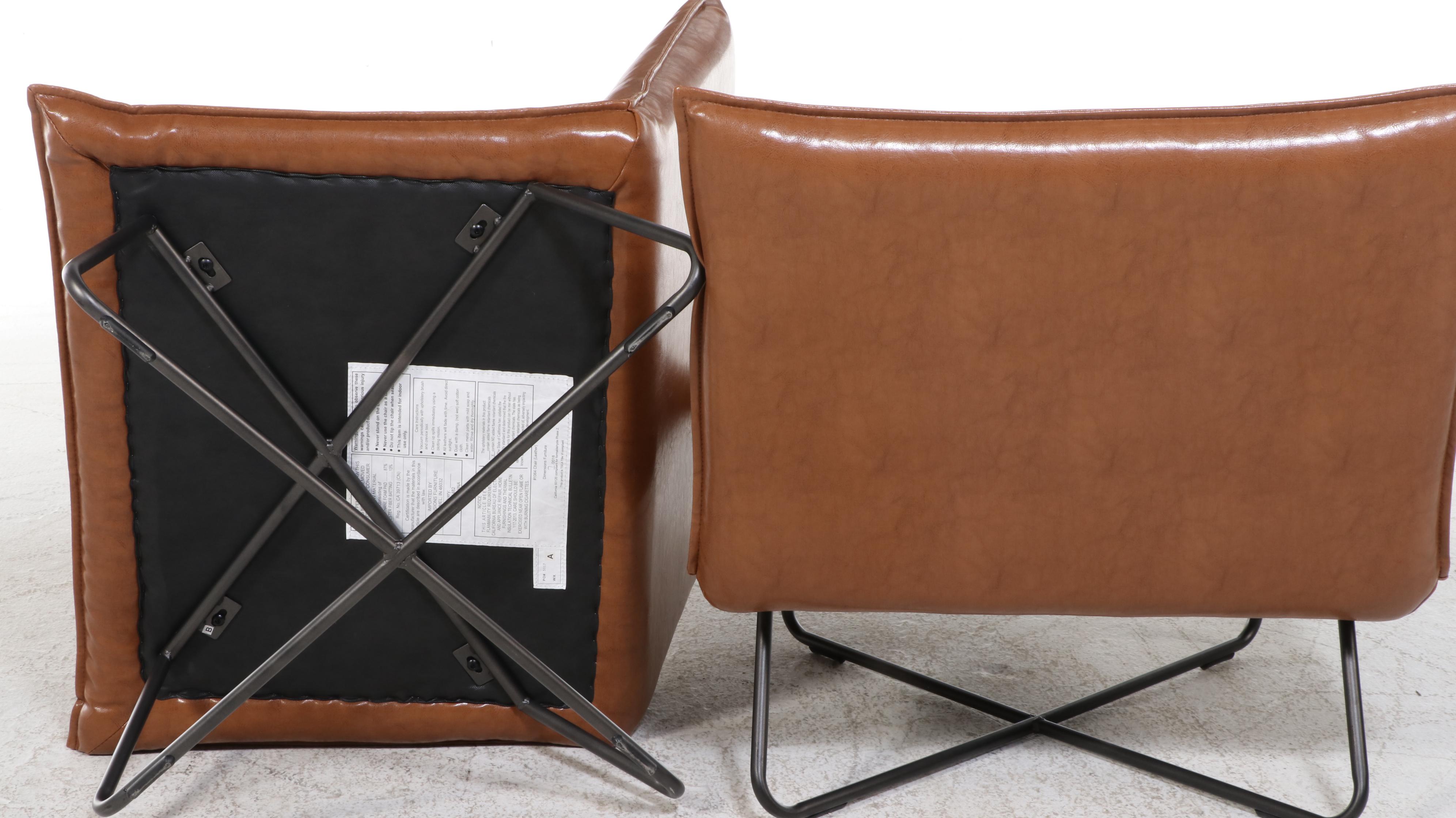 Pair of Mid Century Modern Style Faux Leather and Metal Slipper Chairs