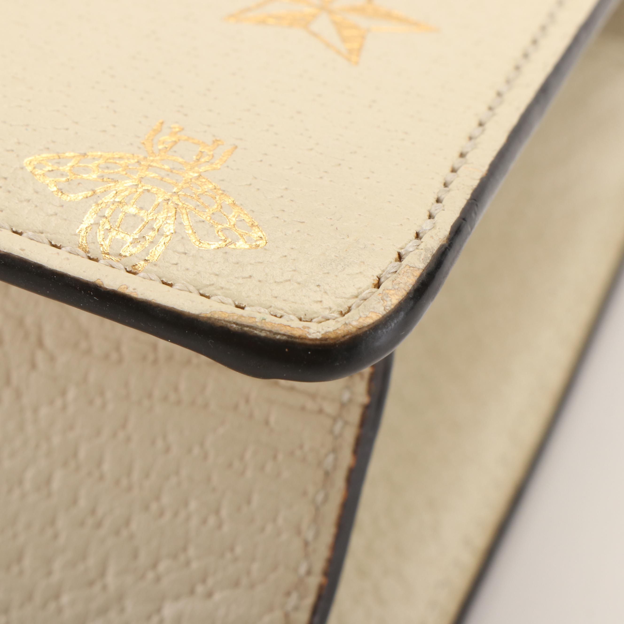 Gucci Sylvie Bee Star Ivory Leather Top Handle/Shoulder Bag