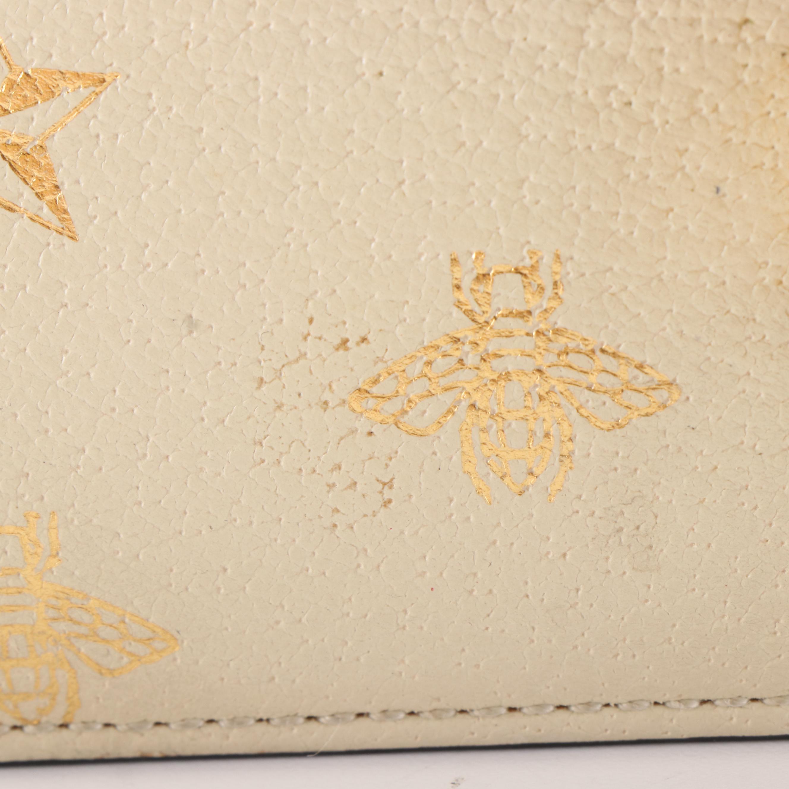 Gucci Sylvie Bee Star Ivory Leather Top Handle/Shoulder Bag