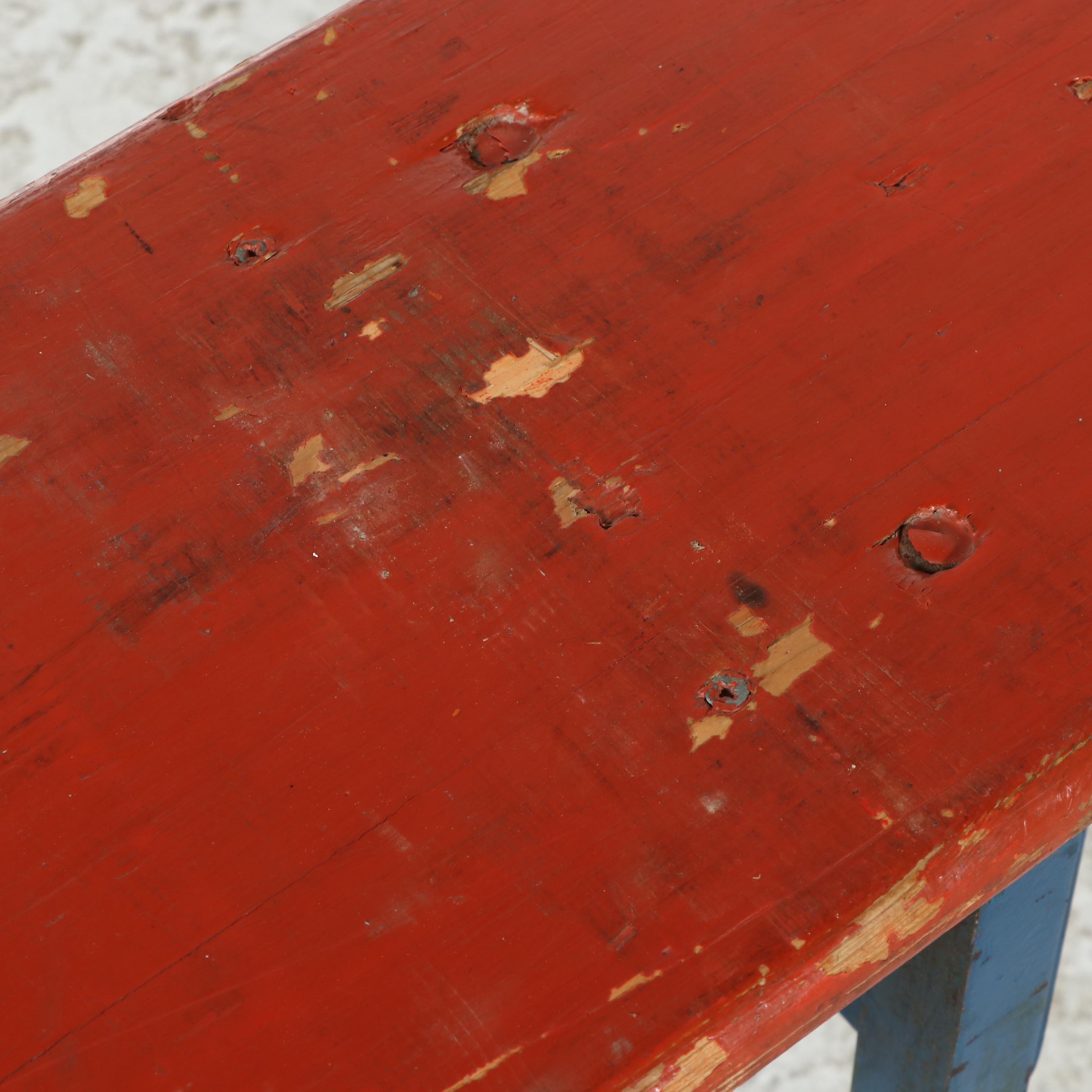 Three Piece German Wood and Metal Folding Biergarten Table and Benches