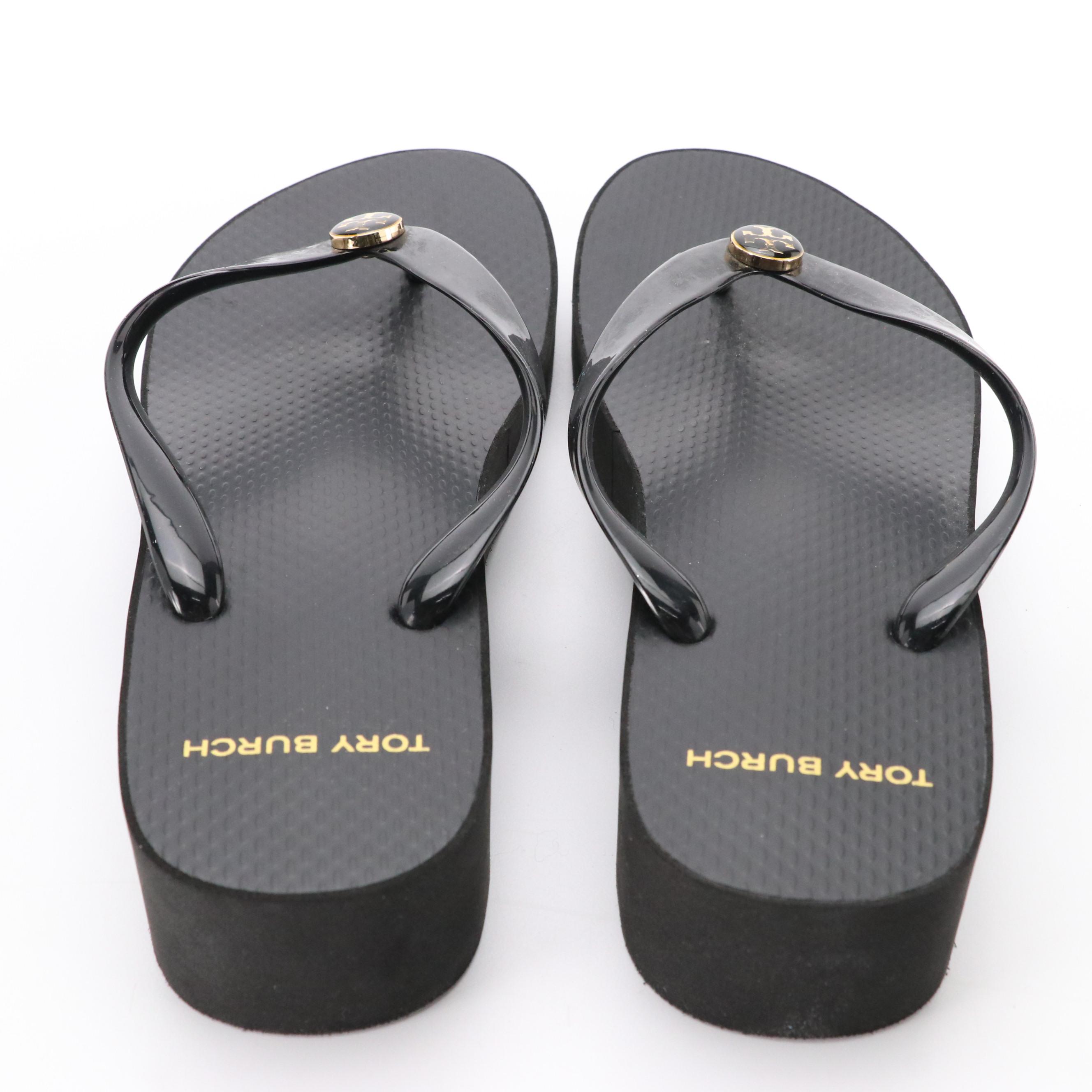 Tory Burch Black Low Platform Flip-Flops
