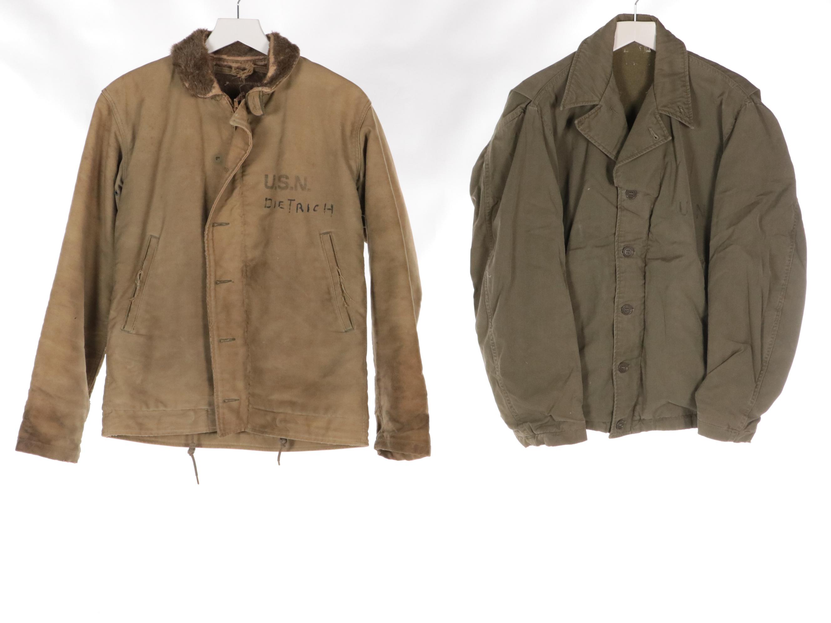 World War II Era US Navy Deck Coats Including N-1 Alpaca Lined