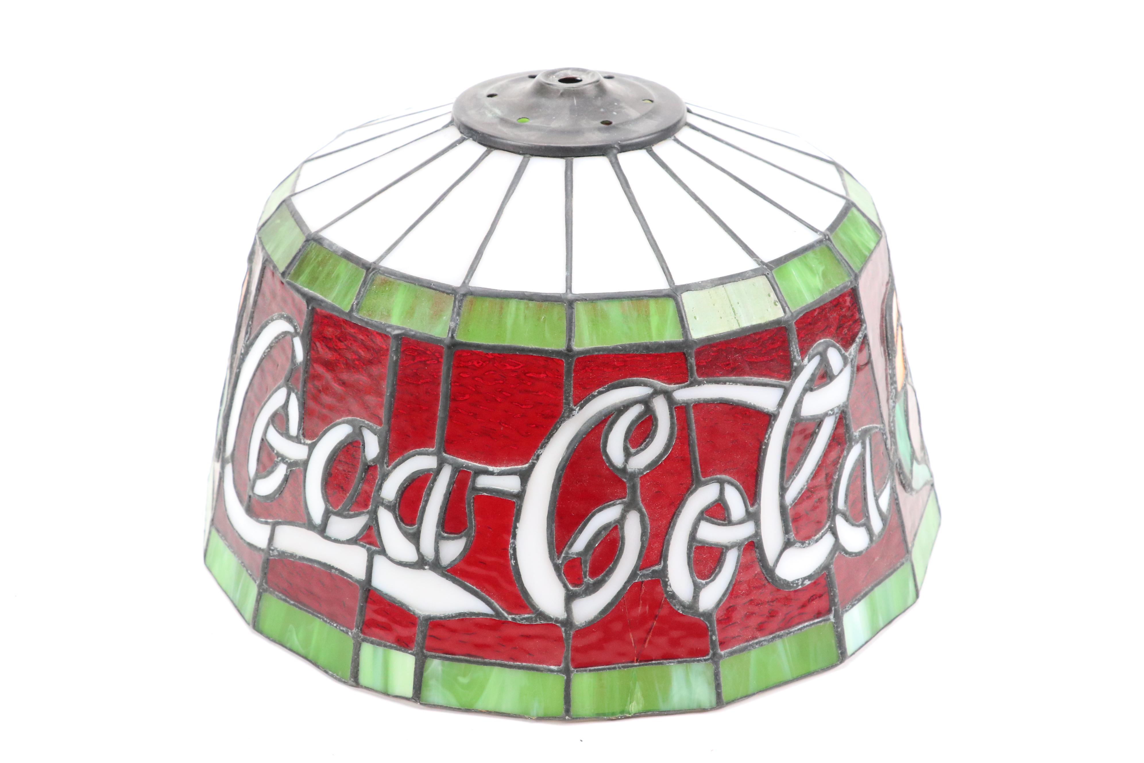 Coca-Cola Stained Glass and Pressed Metal Table Lamp, Mid to Late 20th Century