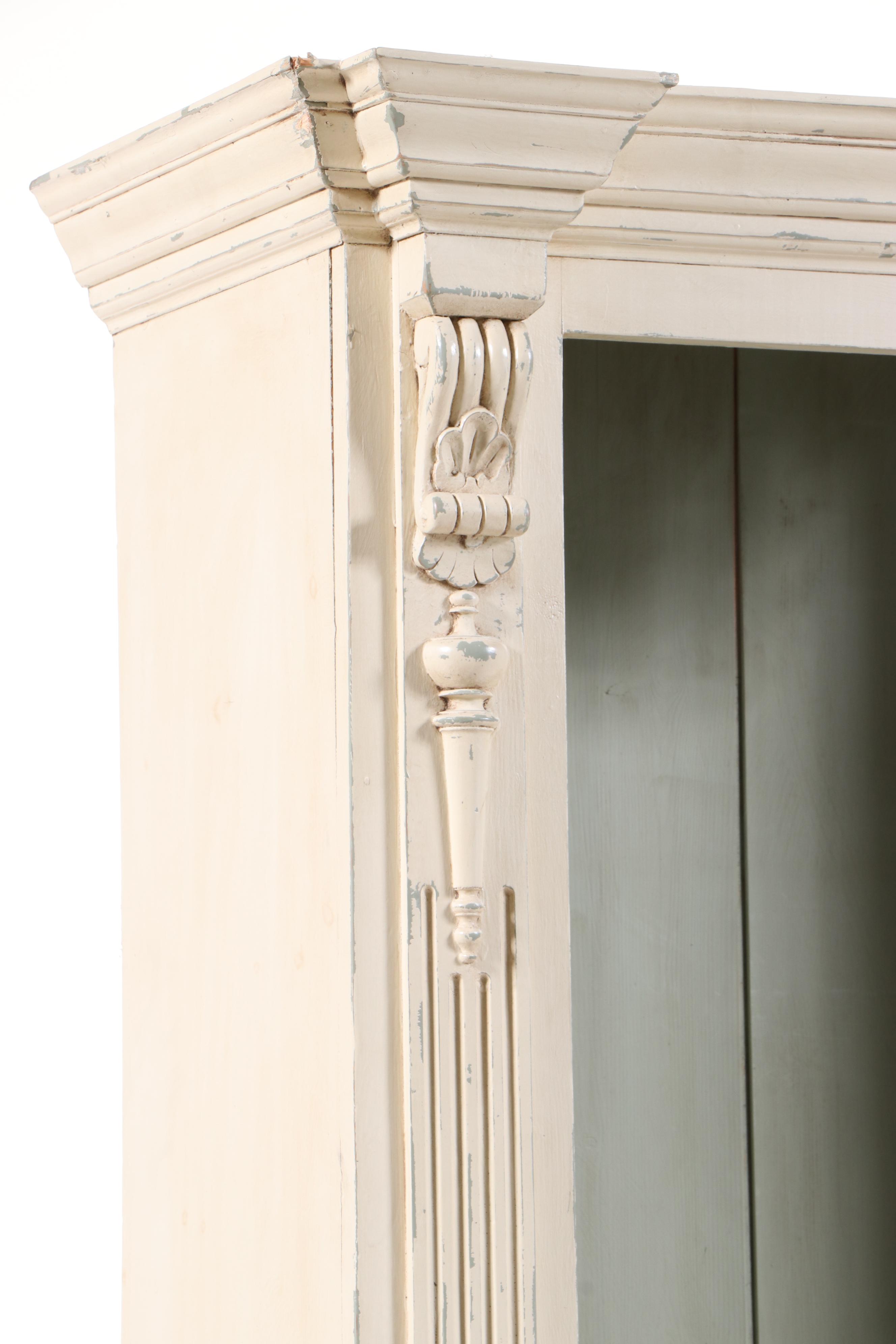 Neoclassical Three-Piece Painted Wood Bookcase with Adjustable Shelves