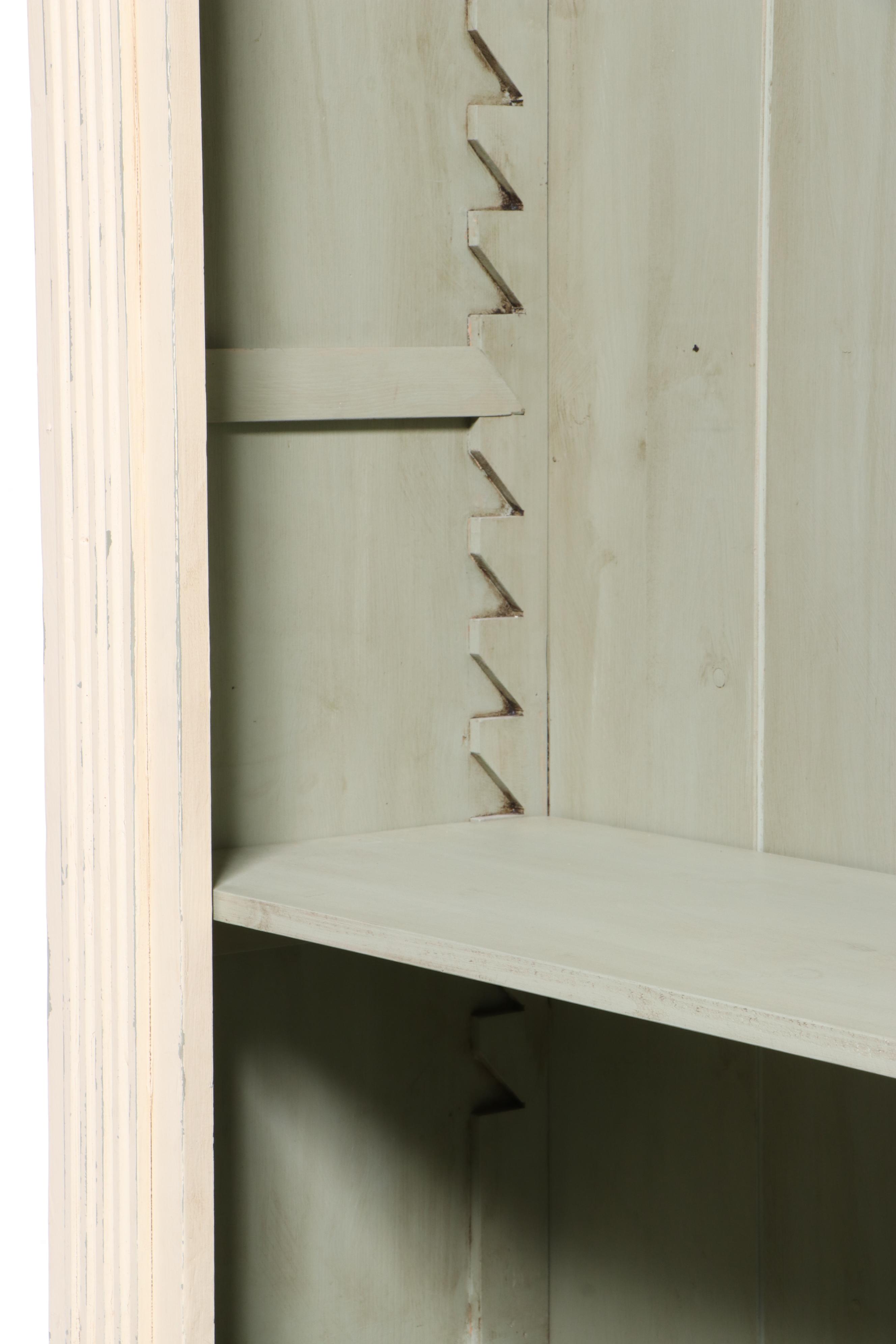 Neoclassical Three-Piece Painted Wood Bookcase with Adjustable Shelves