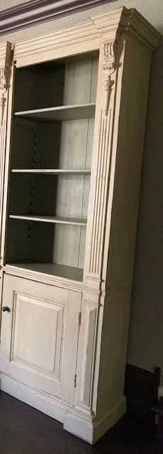 Neoclassical Three-Piece Painted Wood Bookcase with Adjustable Shelves