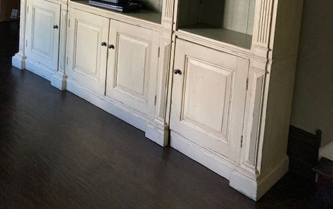 Neoclassical Three-Piece Painted Wood Bookcase with Adjustable Shelves