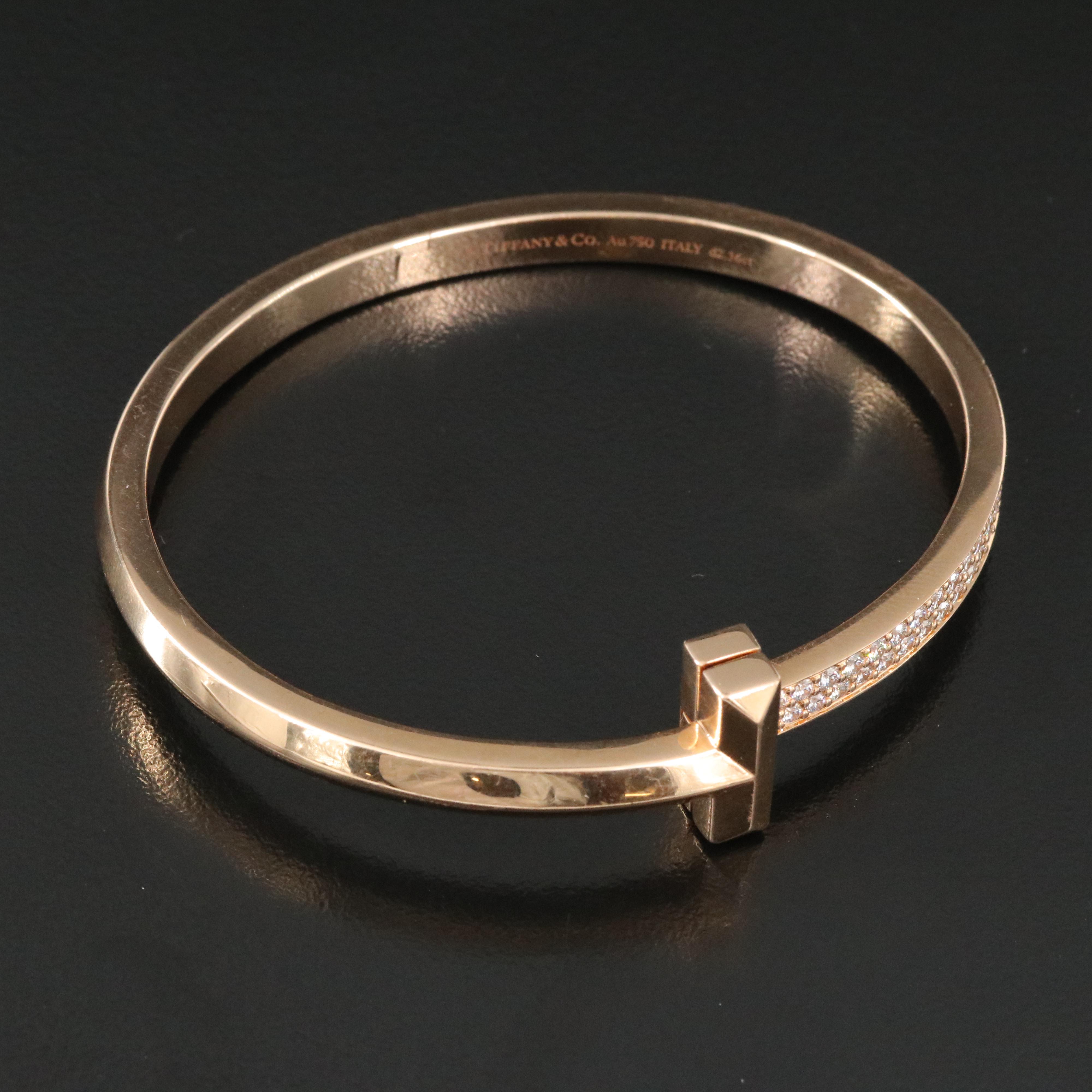 Tiffany & Co. "T" T1 18K Rose Gold and 2.36 CTW Diamond Hinged Bracelet