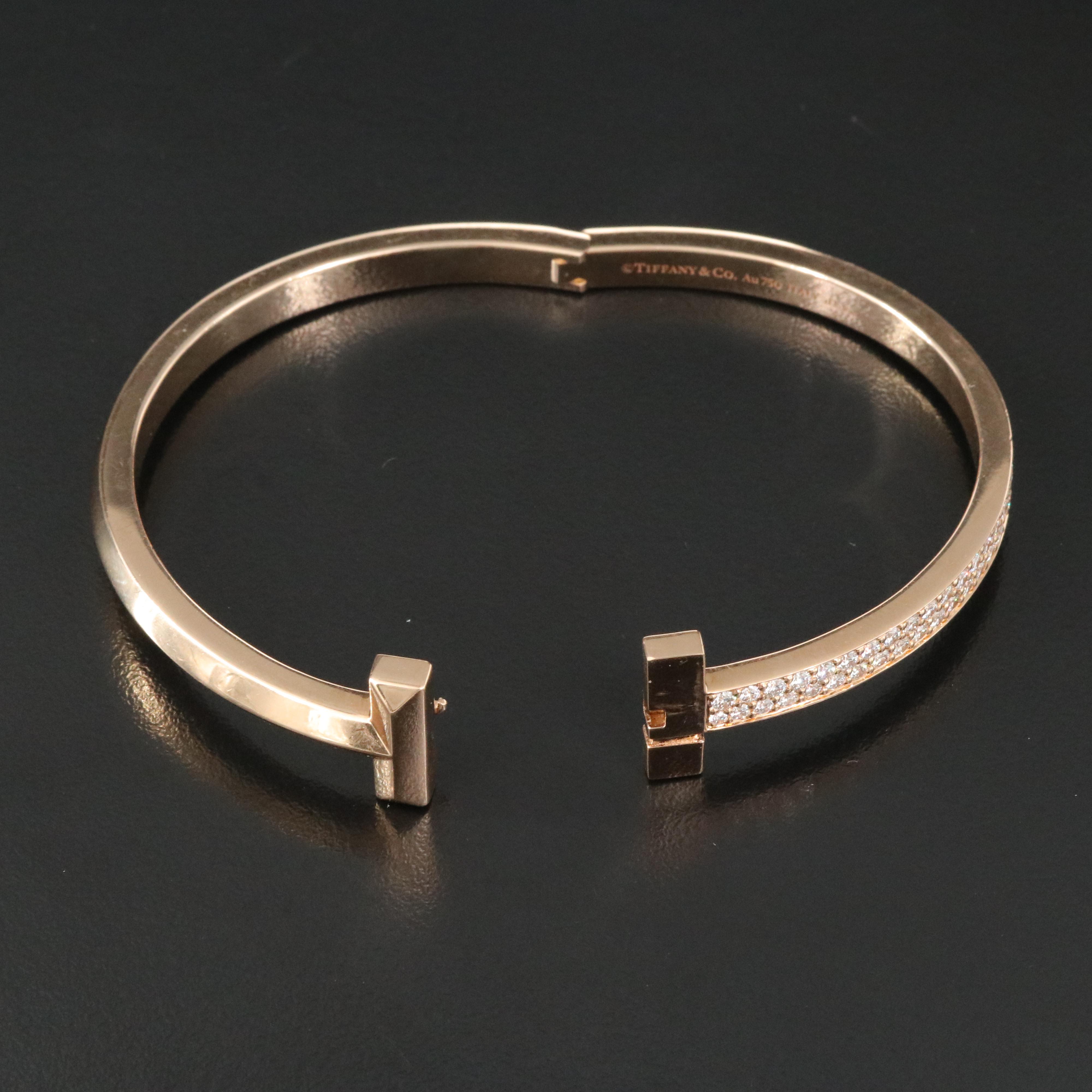 Tiffany & Co. "T" T1 18K Rose Gold and 2.36 CTW Diamond Hinged Bracelet