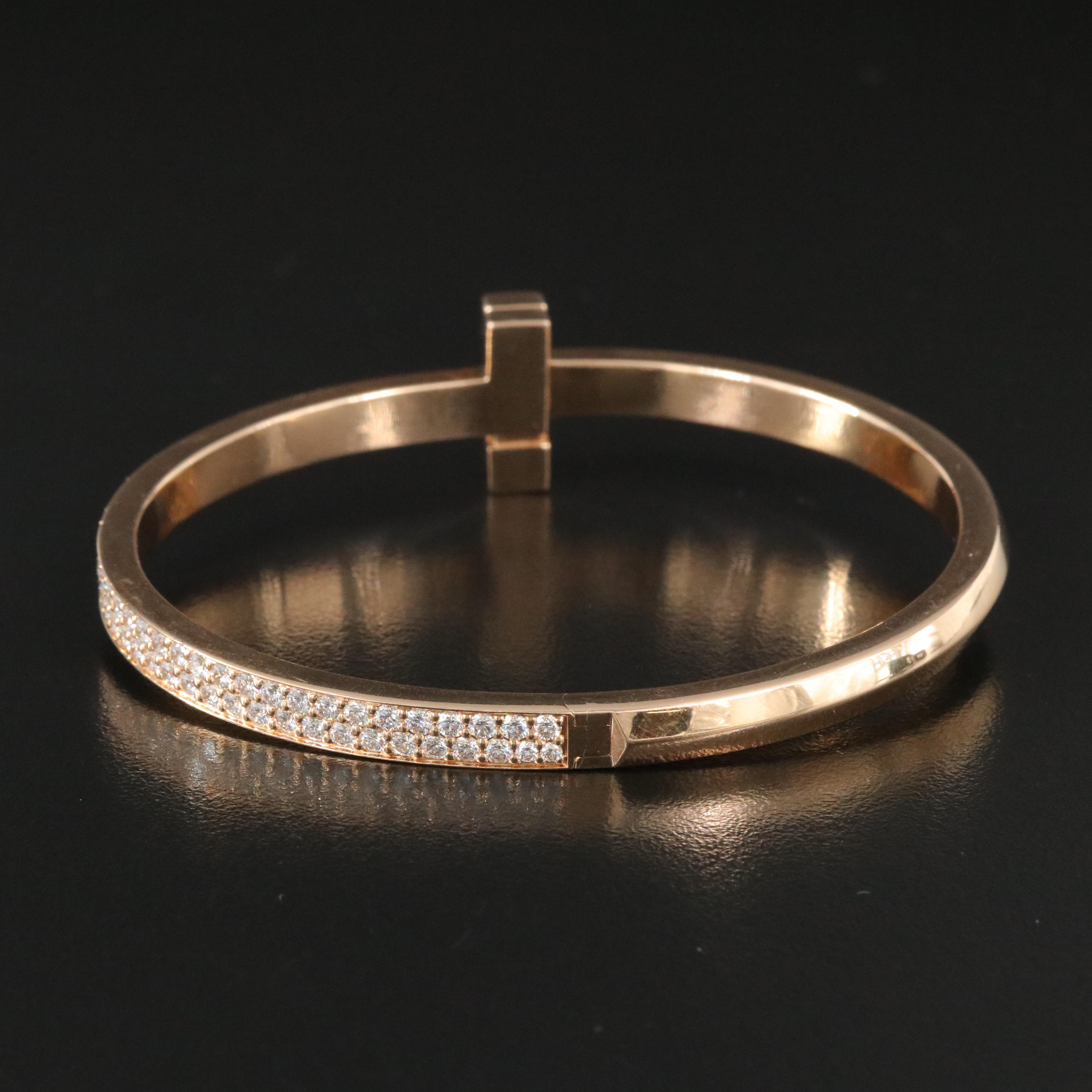 Tiffany & Co. "T" T1 18K Rose Gold and 2.36 CTW Diamond Hinged Bracelet