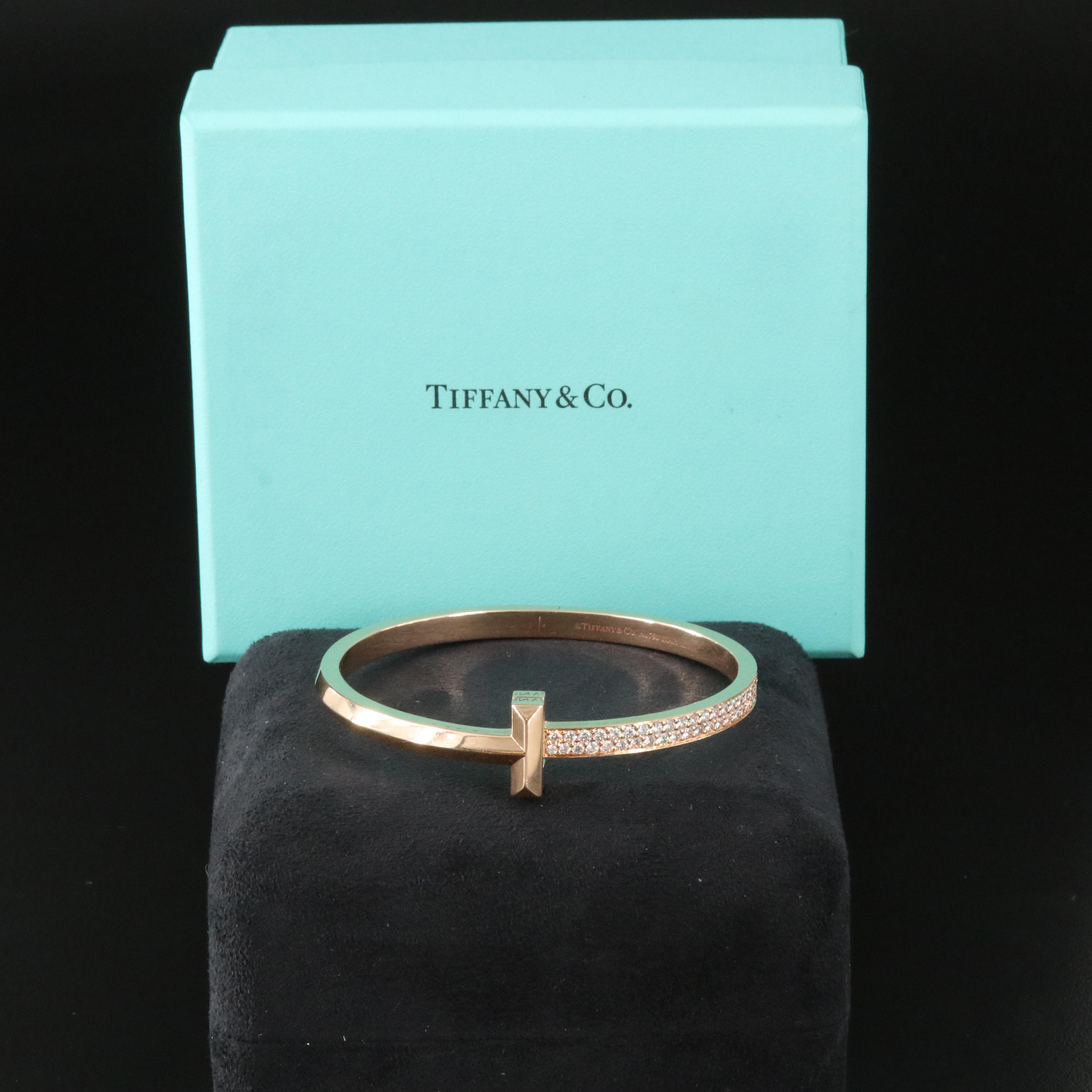 Tiffany & Co. "T" T1 18K Rose Gold and 2.36 CTW Diamond Hinged Bracelet