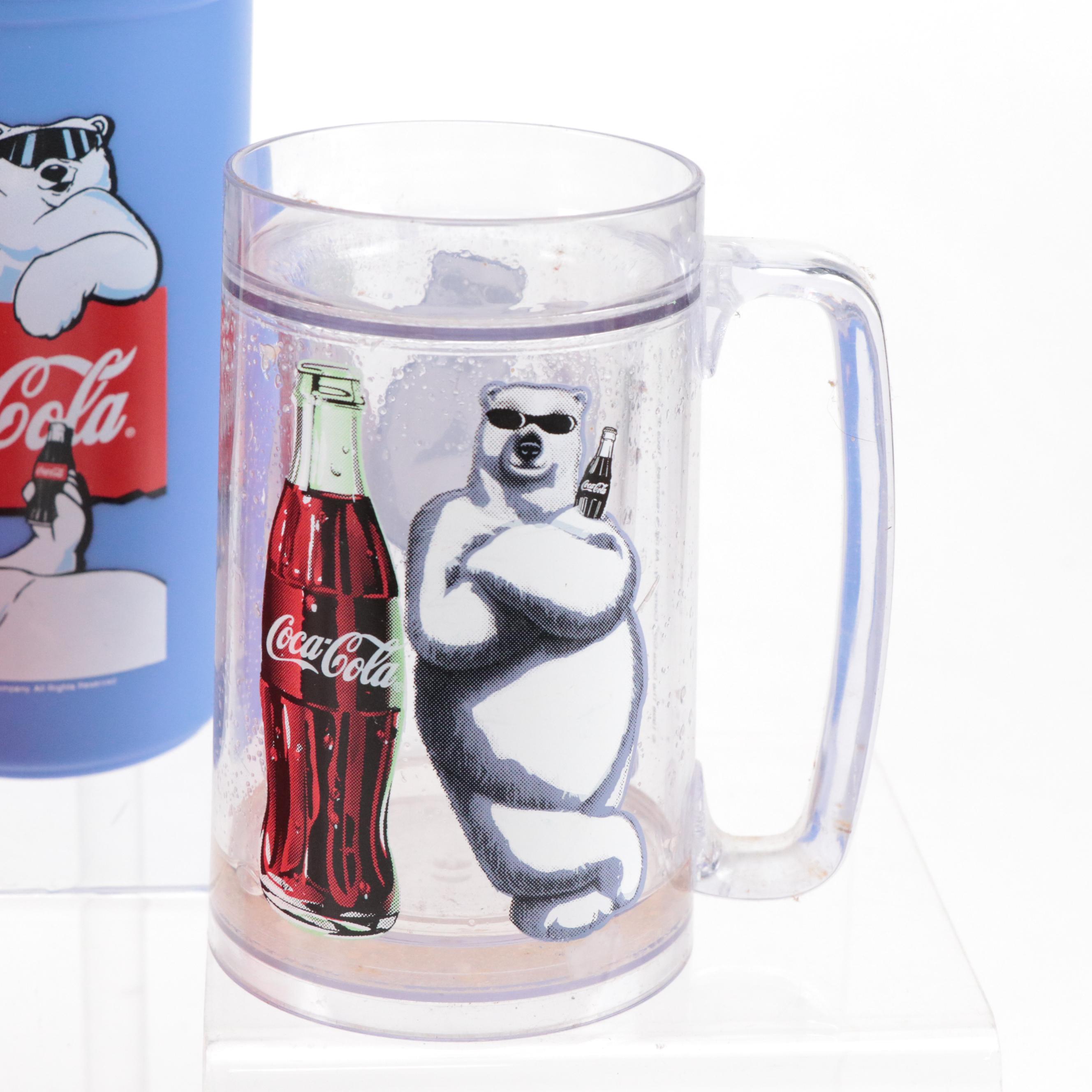Coca-Cola Pitchers and Aladdin Thermos with Mugs, Tumblers and Glass Snack Bowls