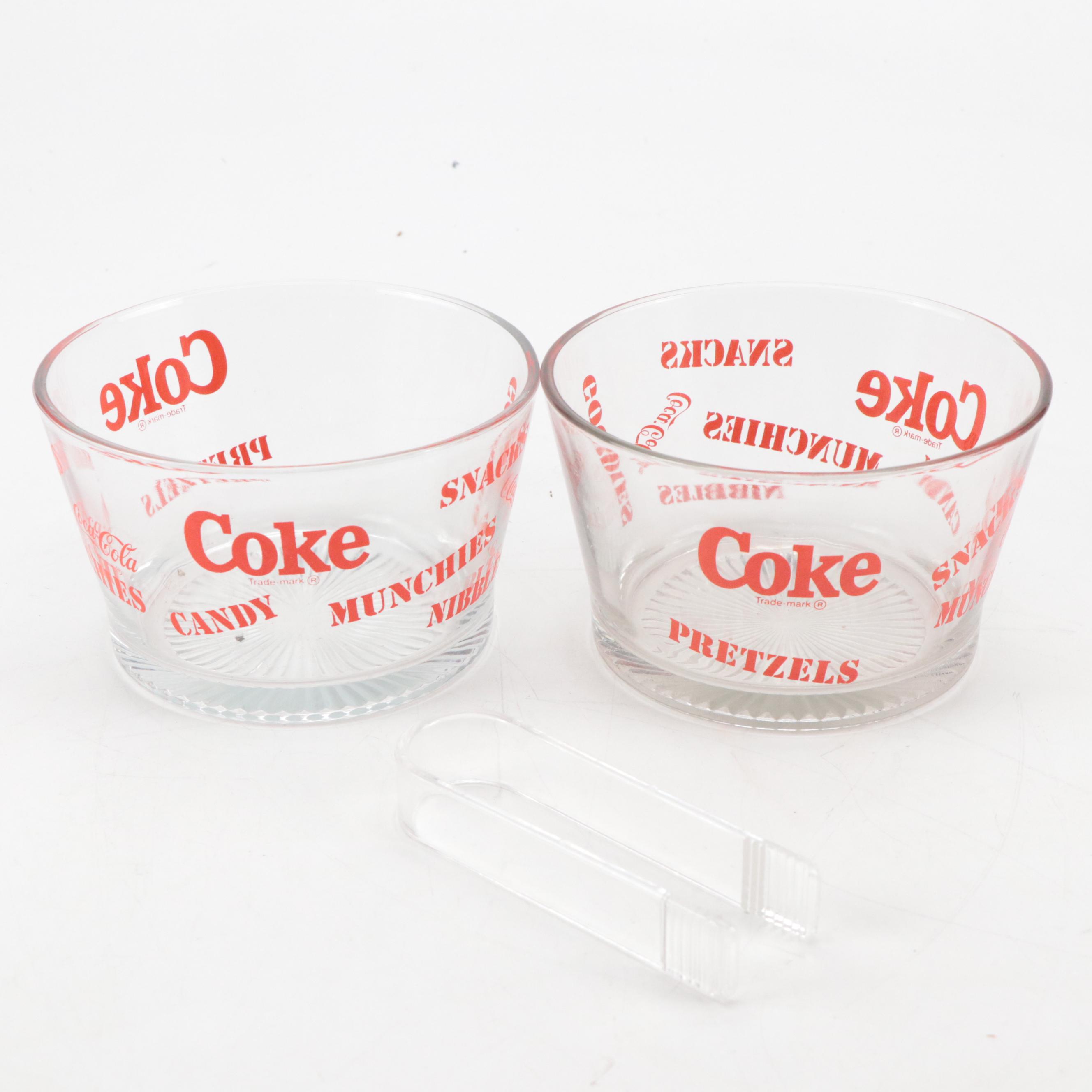 Coca-Cola Pitchers and Aladdin Thermos with Mugs, Tumblers and Glass Snack Bowls