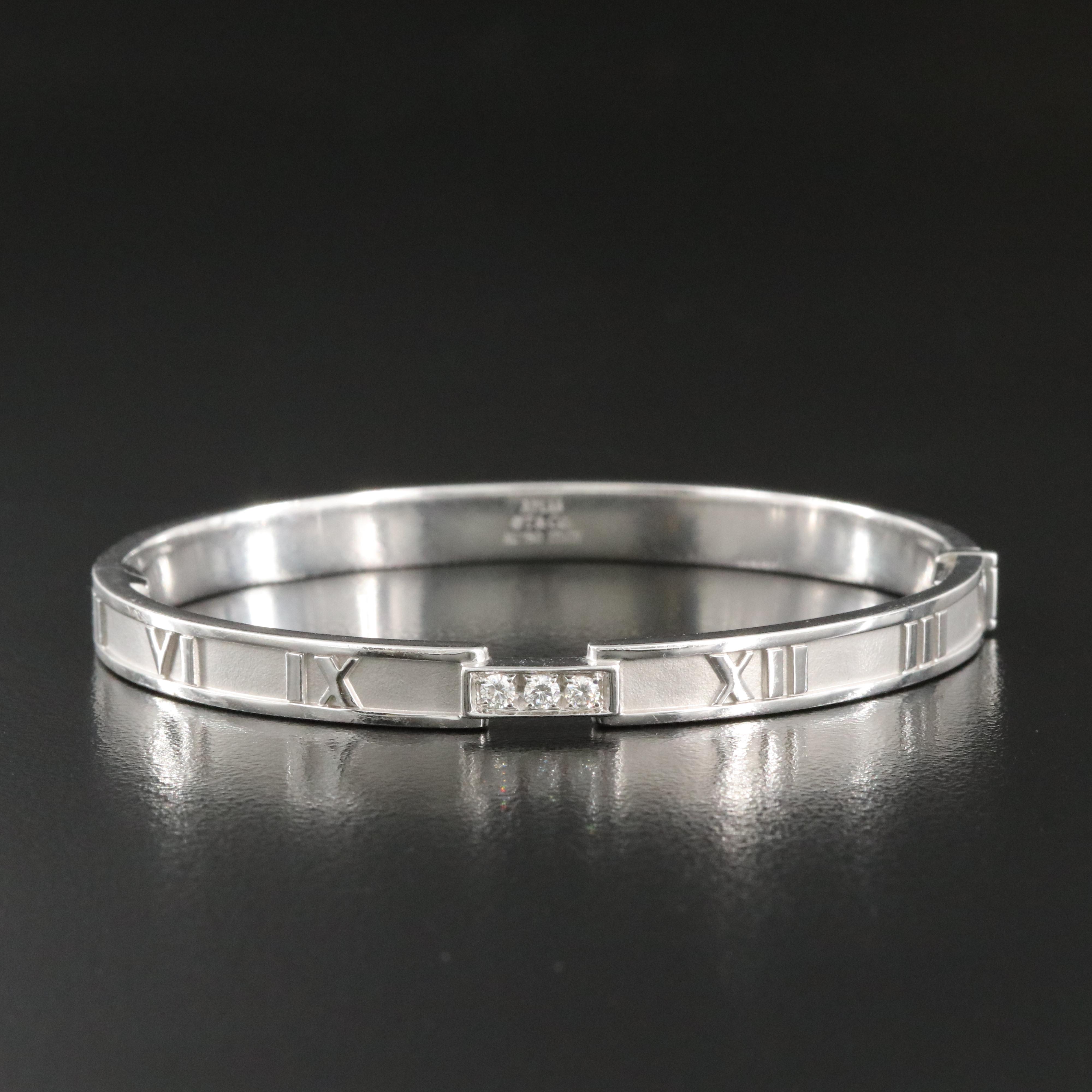 Tiffany & Co. Atlas 18K Hinged Bracelet with Diamond Accents