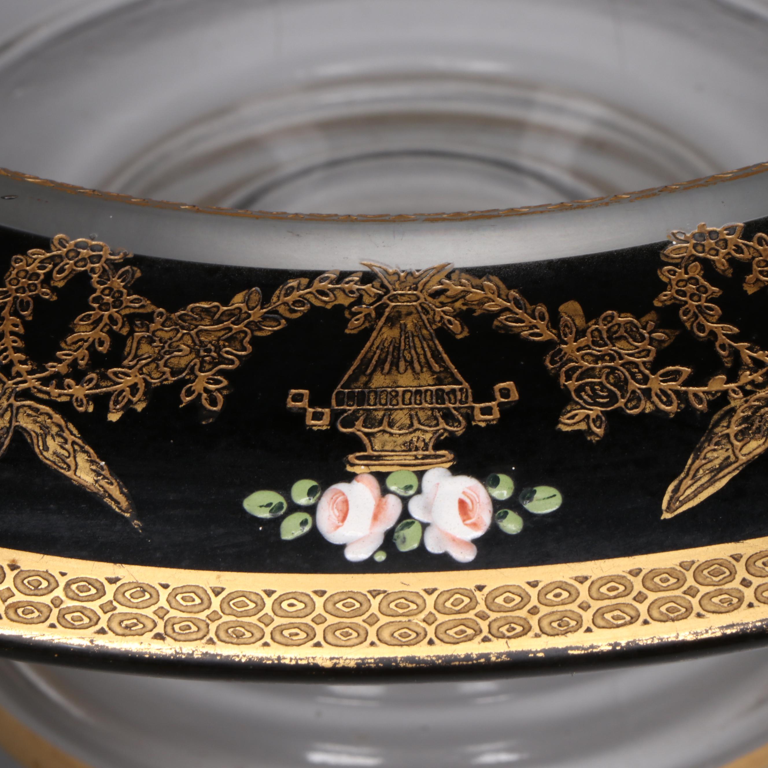 Art Deco Style Gilt Accented and Enamel Console Bowl and Candlesticks