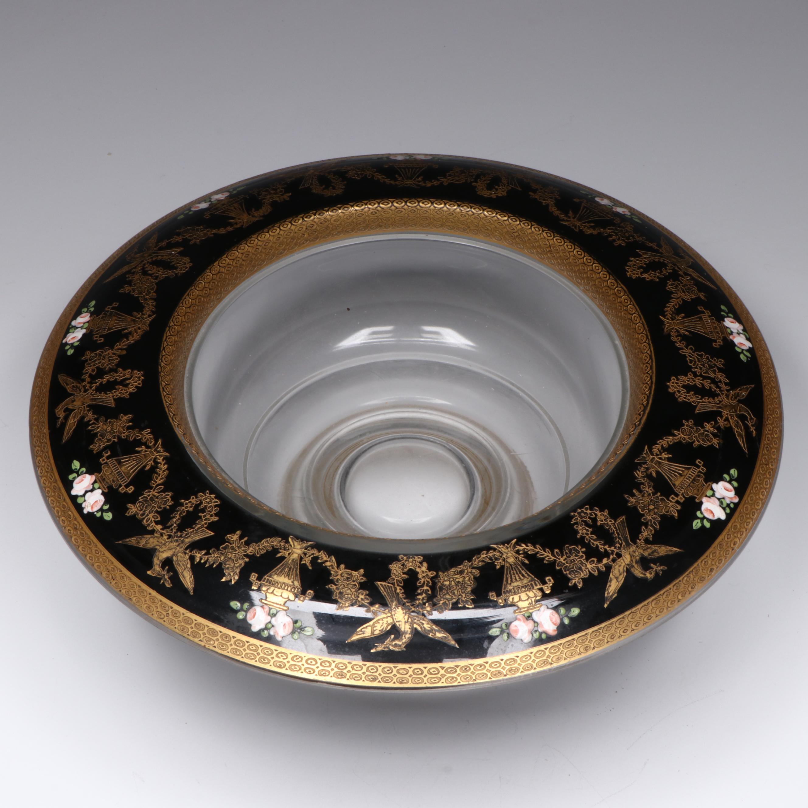 Art Deco Style Gilt Accented and Enamel Console Bowl and Candlesticks