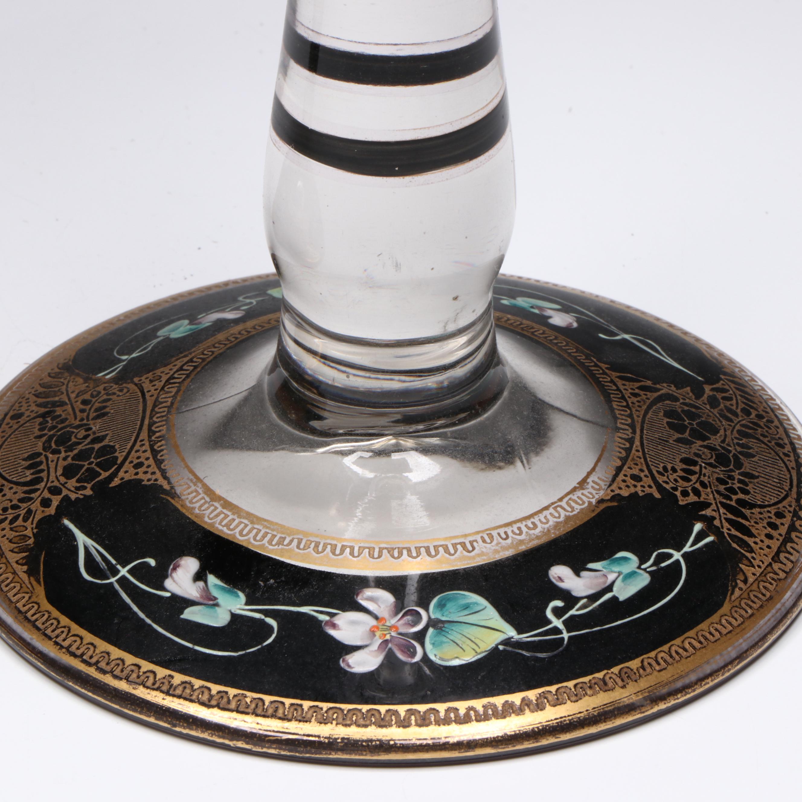 Art Deco Style Gilt Accented and Enamel Console Bowl and Candlesticks