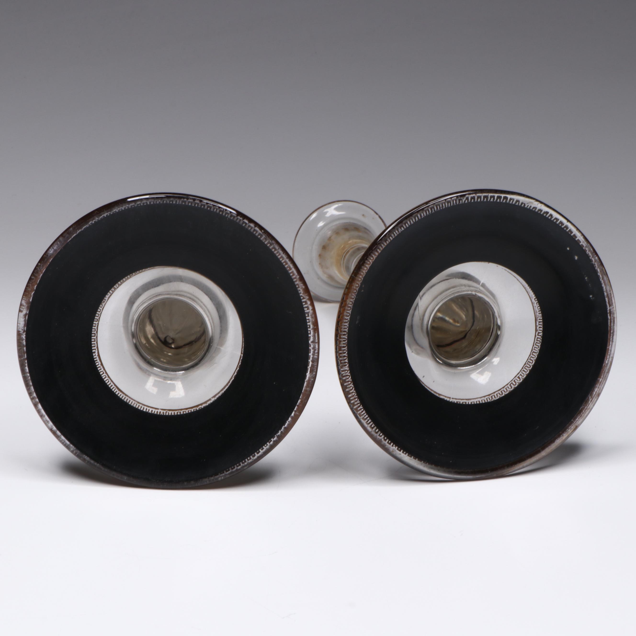 Art Deco Style Gilt Accented and Enamel Console Bowl and Candlesticks