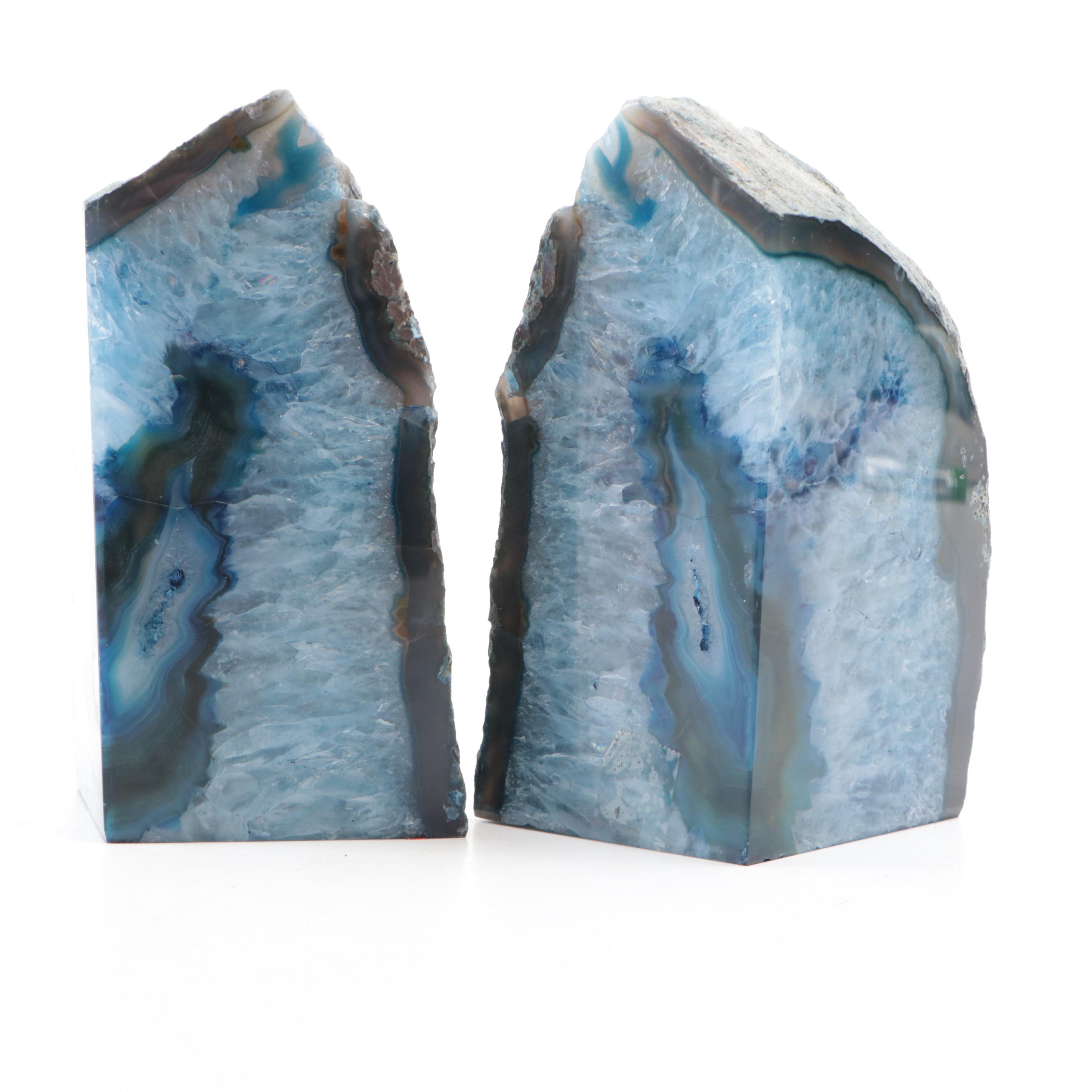 Blue Dyed Geode Bookends, Made in Brazil