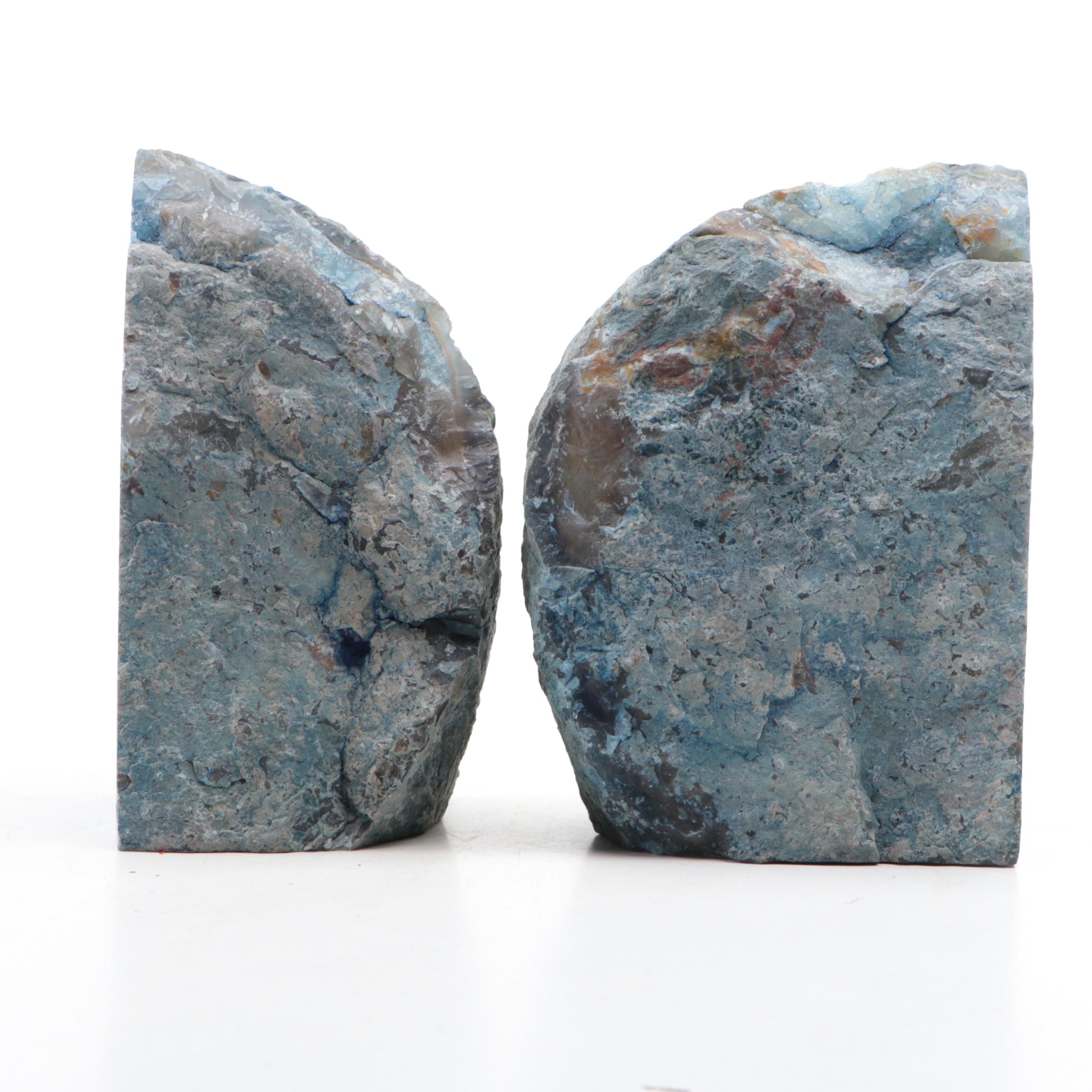 Blue Dyed Geode Bookends, Made in Brazil