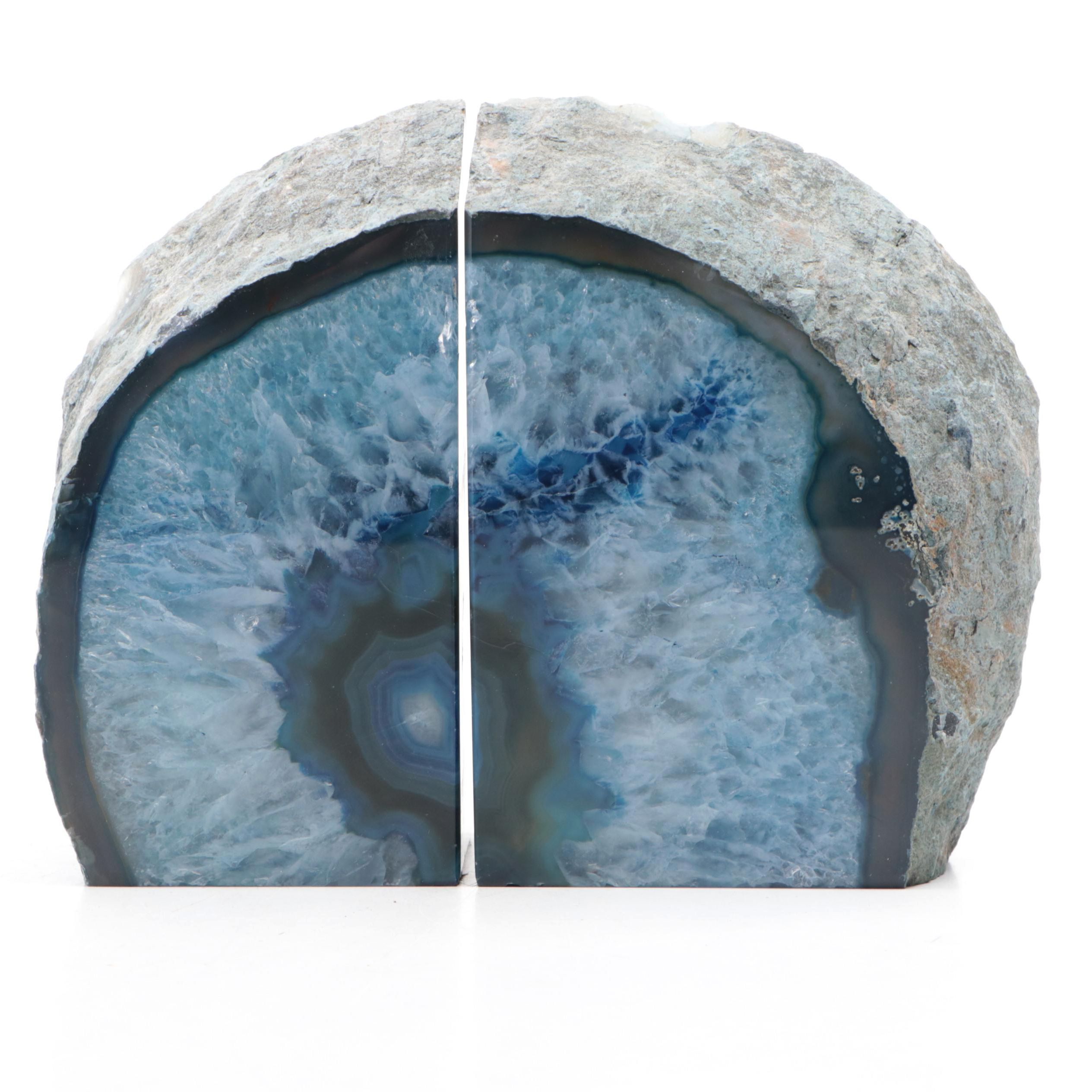 Blue Dyed Geode Bookends, Made in Brazil