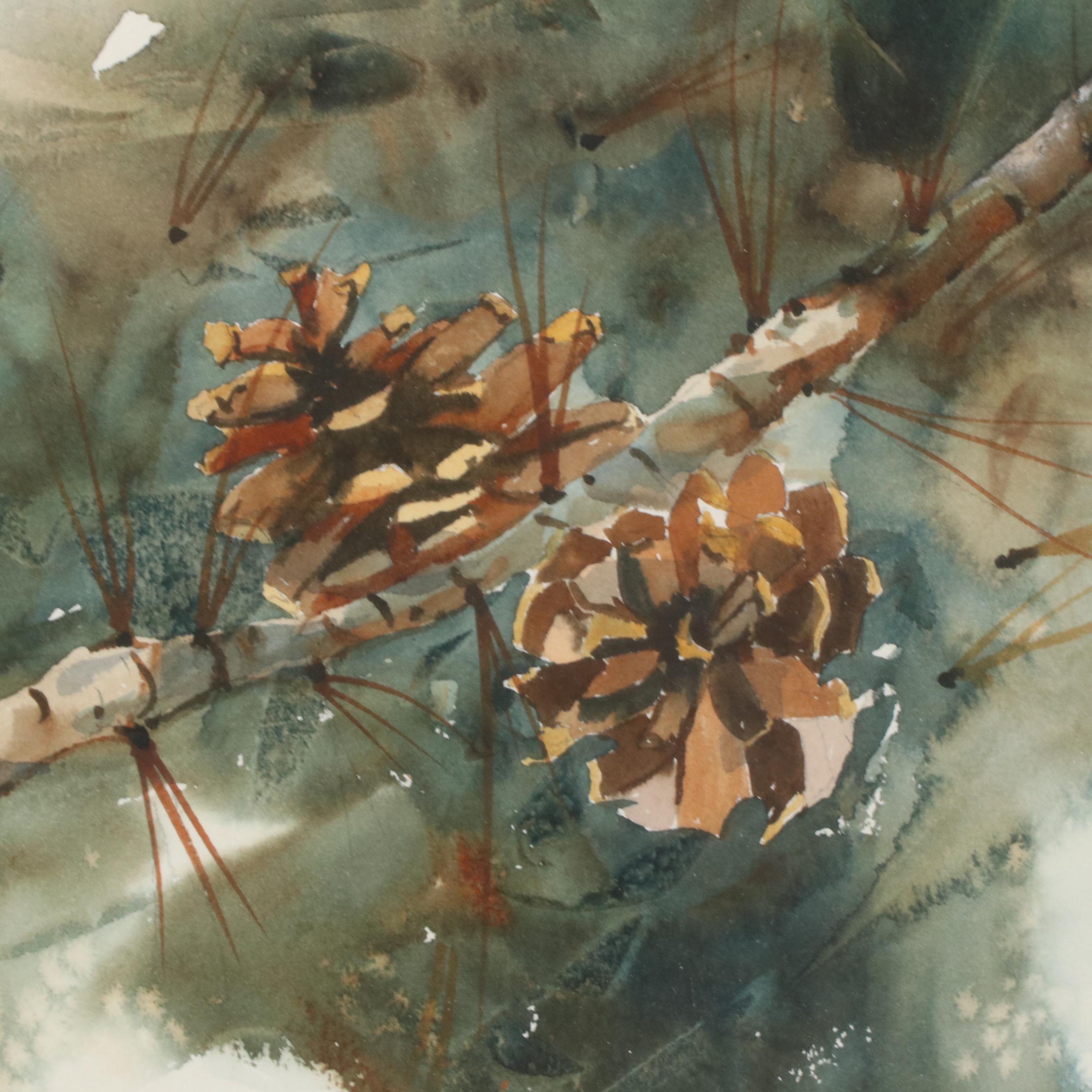 Ann Howes Pine Branch Watercolor Painting