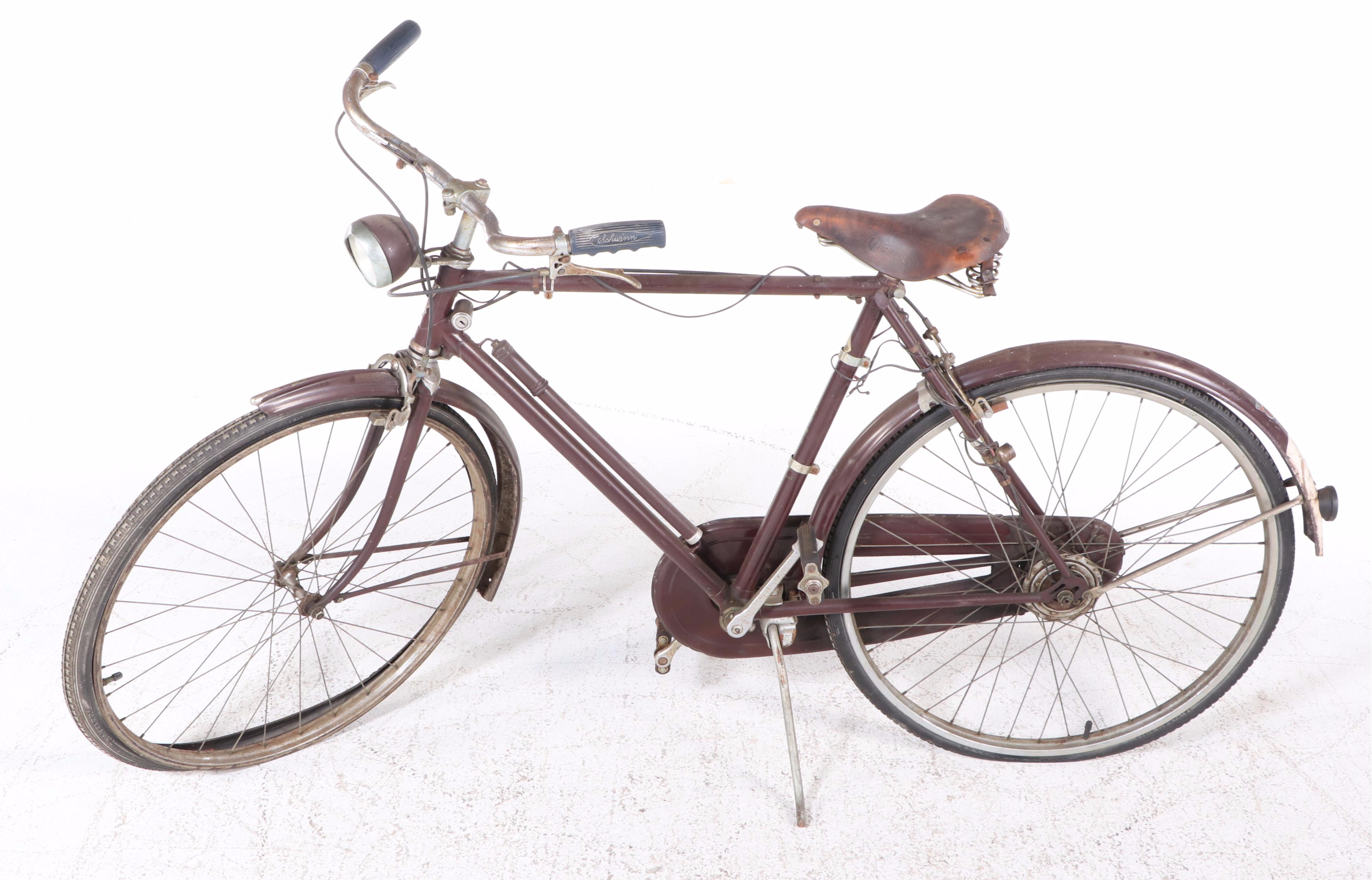 English Rudge Whitworth Cruiser Bicycle in Maroon with Headlamp and Brooks Seat