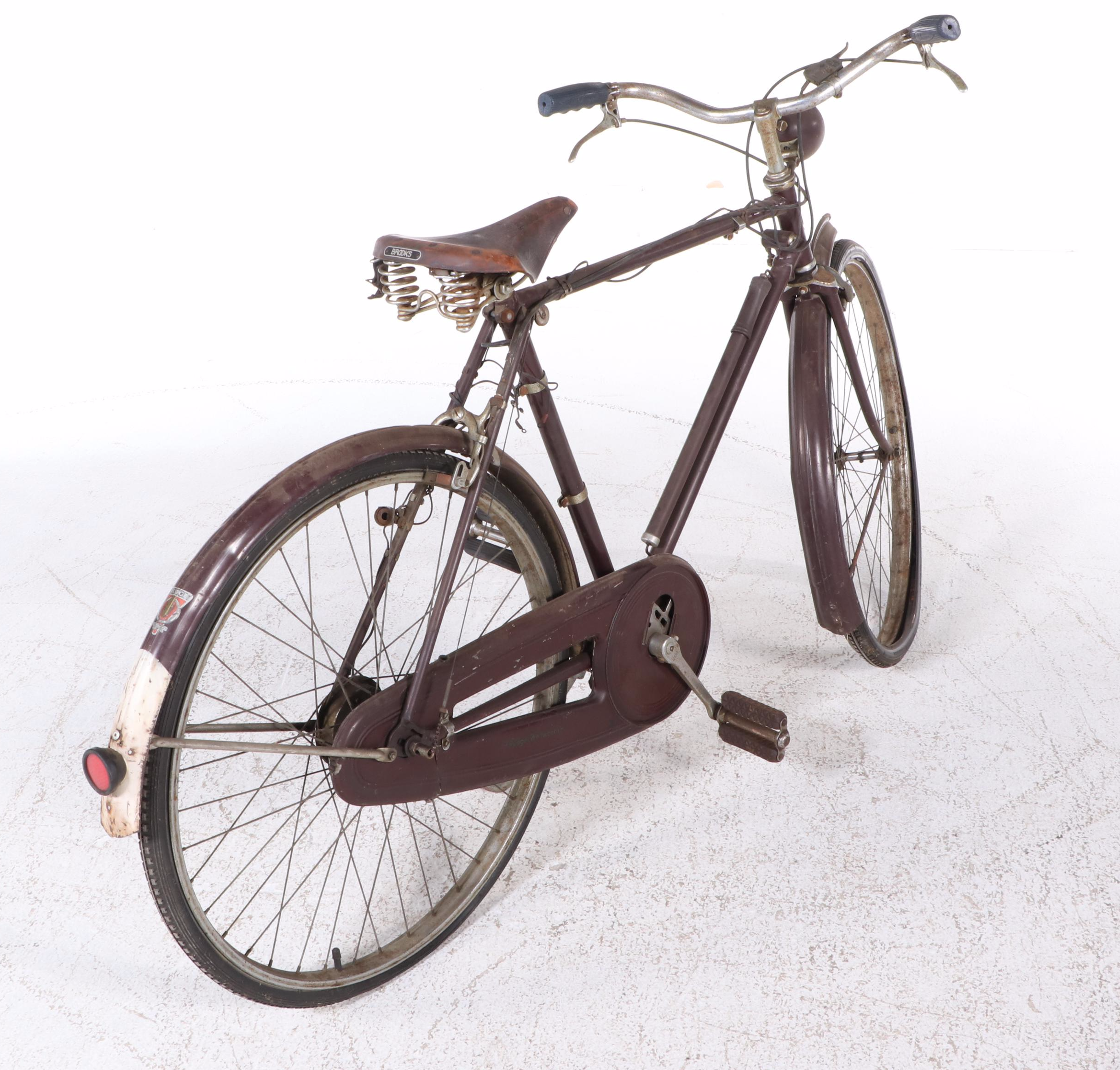 English Rudge Whitworth Cruiser Bicycle in Maroon with Headlamp and Brooks Seat