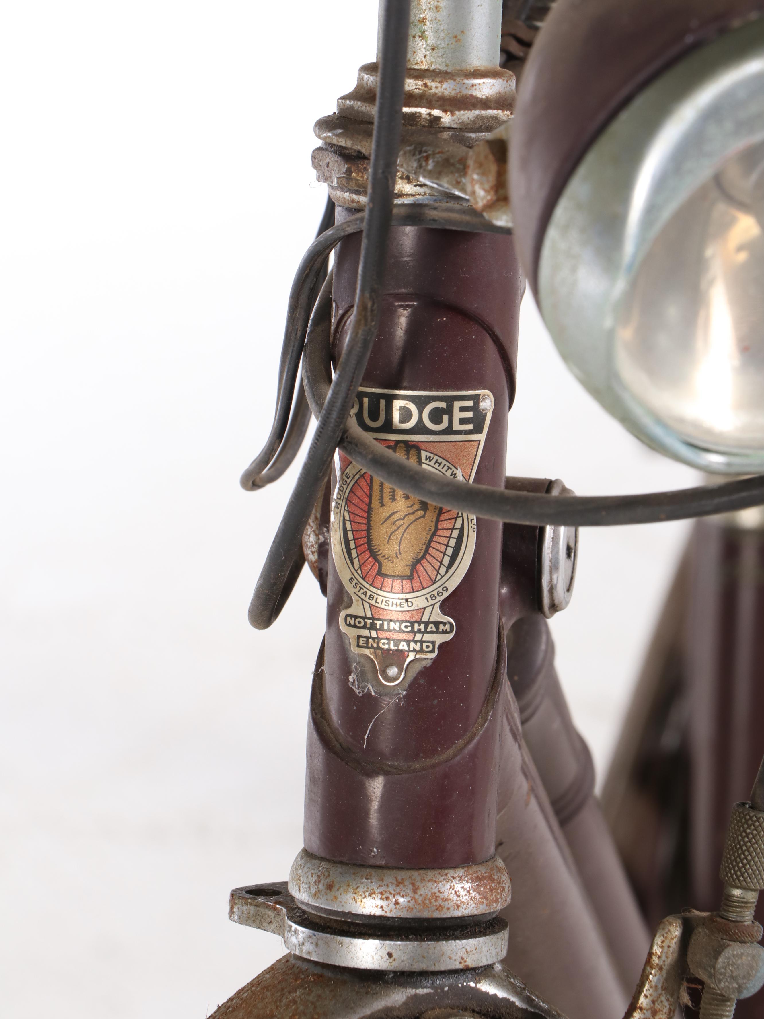 English Rudge Whitworth Cruiser Bicycle in Maroon with Headlamp and Brooks Seat