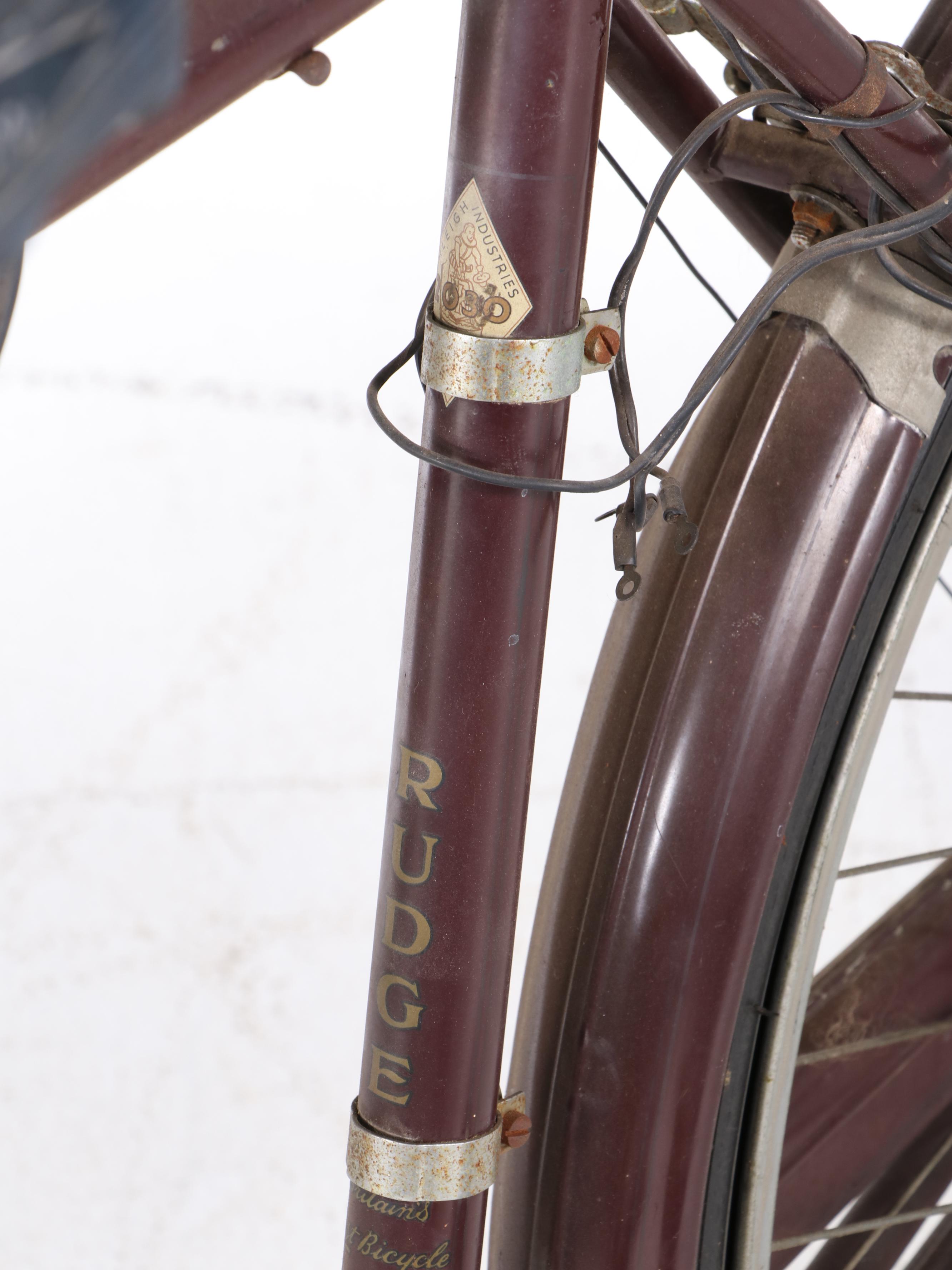 English Rudge Whitworth Cruiser Bicycle in Maroon with Headlamp and Brooks Seat