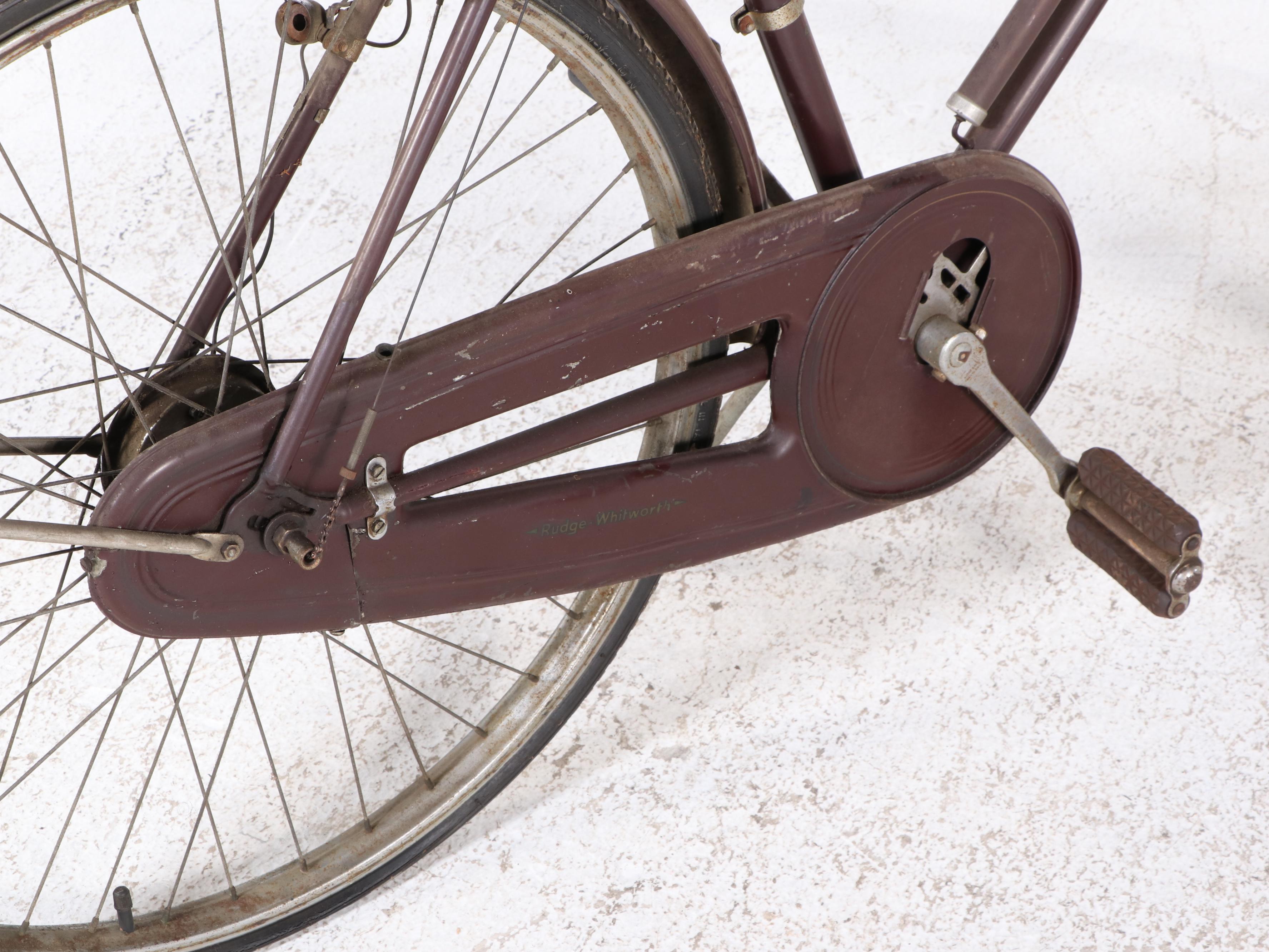 English Rudge Whitworth Cruiser Bicycle in Maroon with Headlamp and Brooks Seat