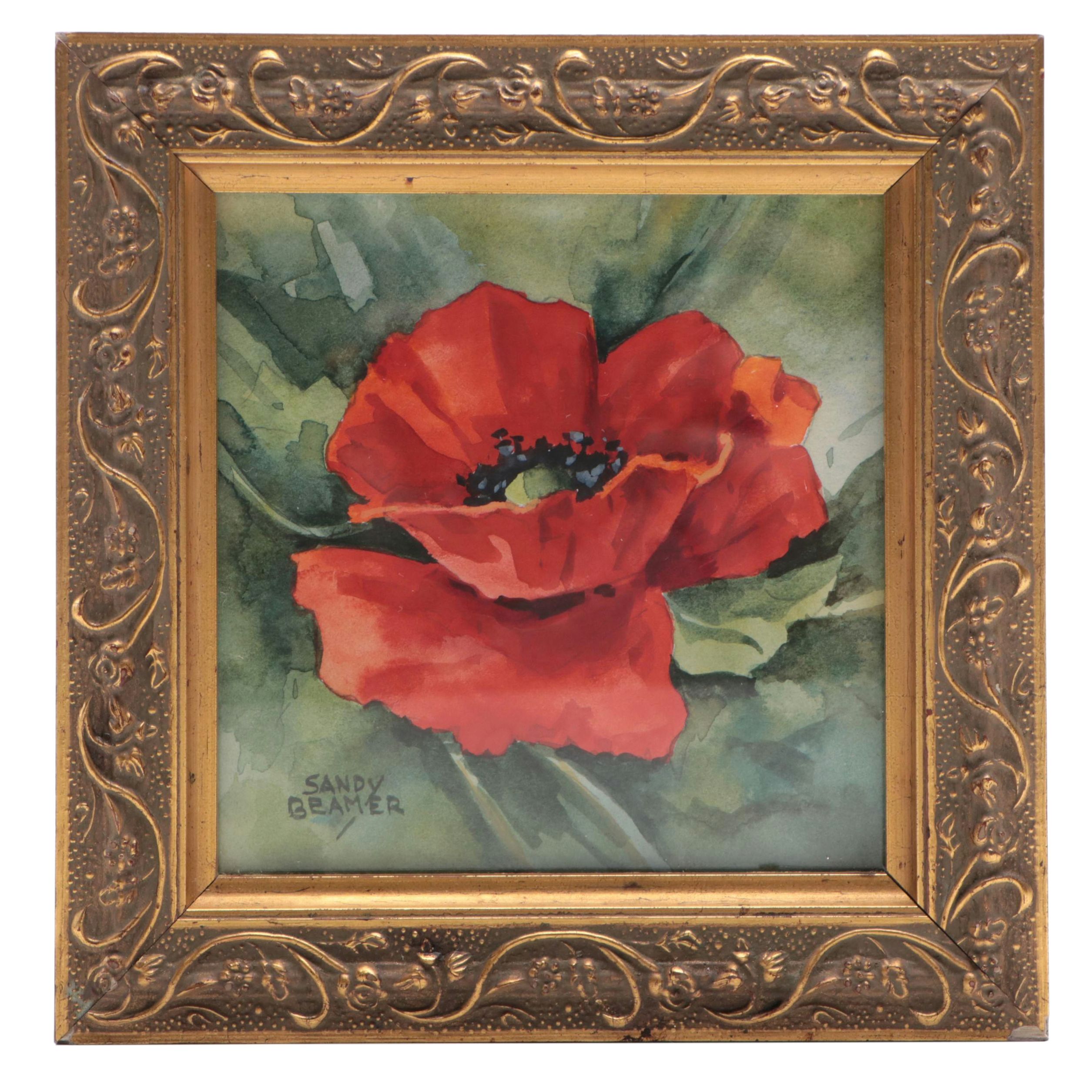 Sandy Beamer Watercolor Painting of Poppy