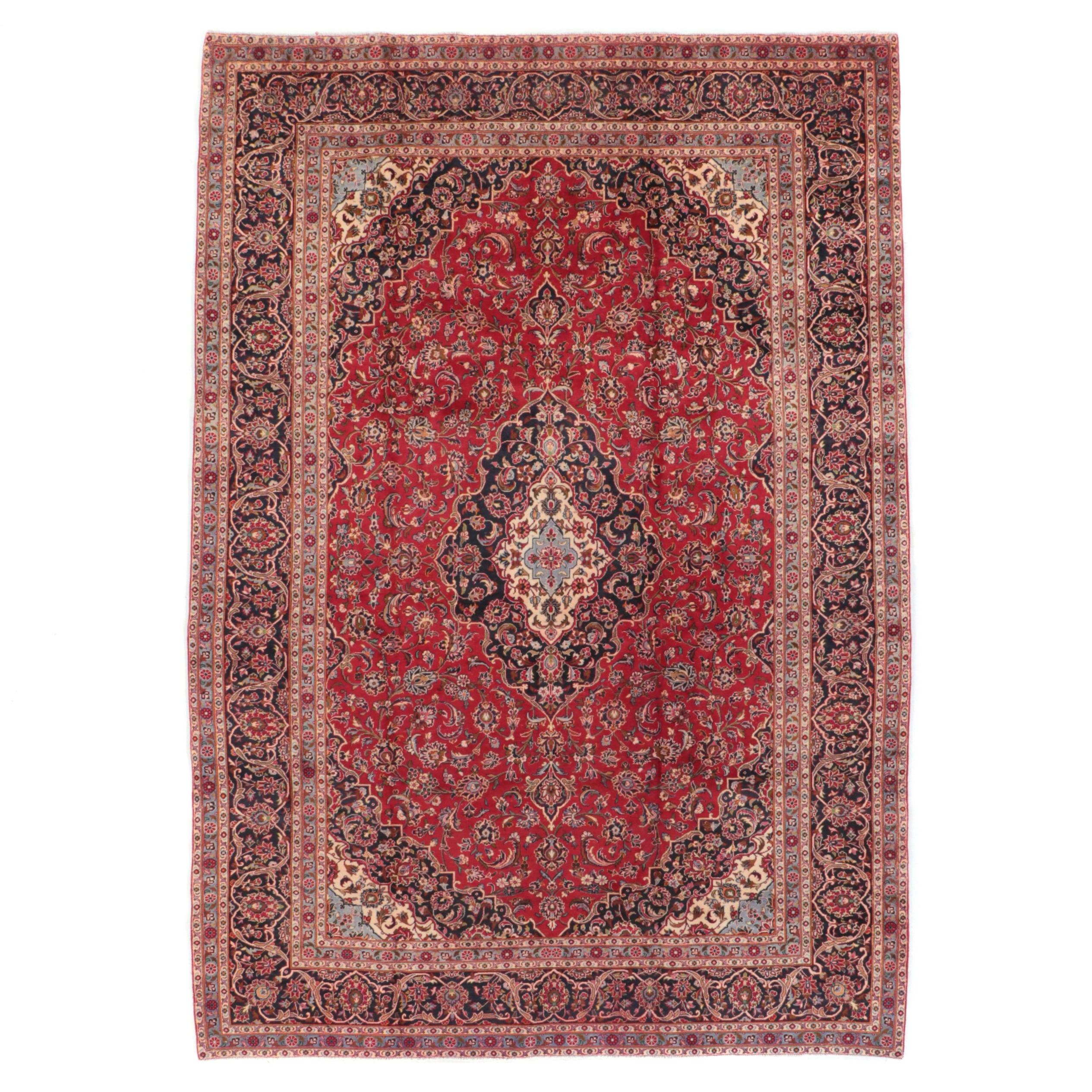 9'6 x 13'10 Hand-Knotted Persian Kashan Room-Sized Rug