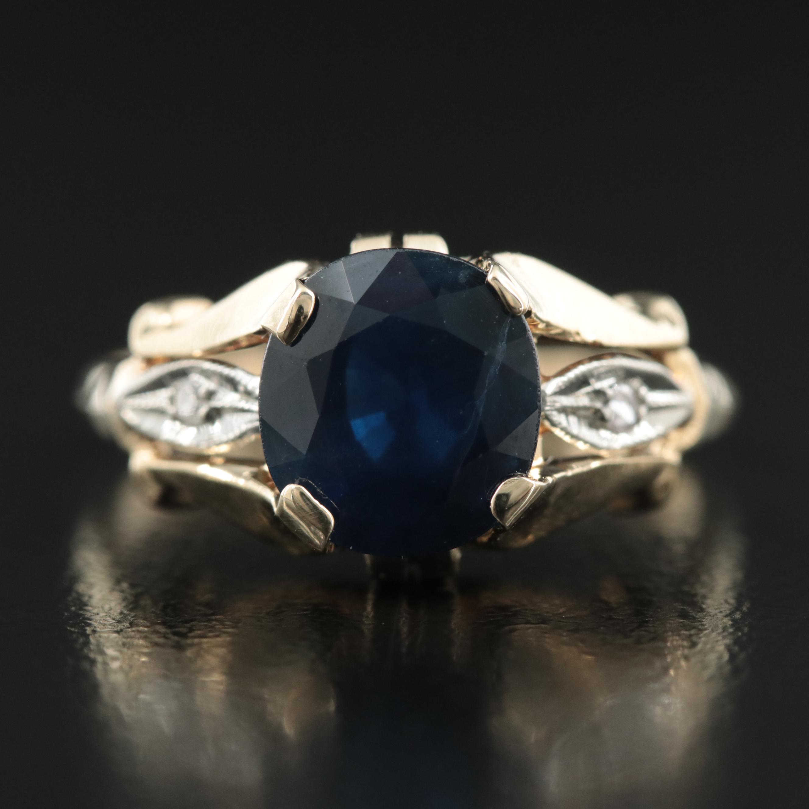 14K 2.80 CT Sapphire and Diamond Ring with GIA Report