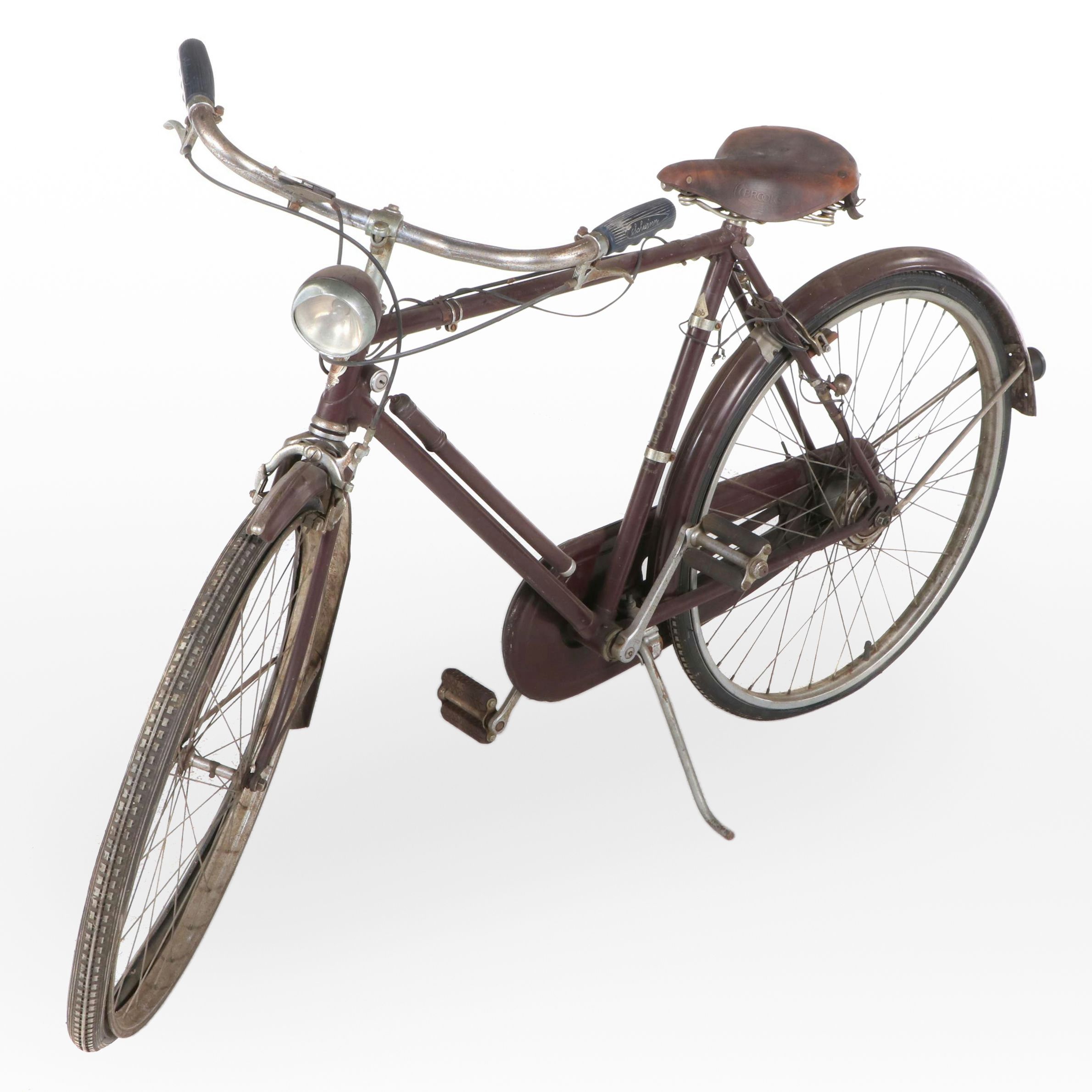 English Rudge Whitworth Cruiser Bicycle in Maroon with Headlamp and Brooks Seat