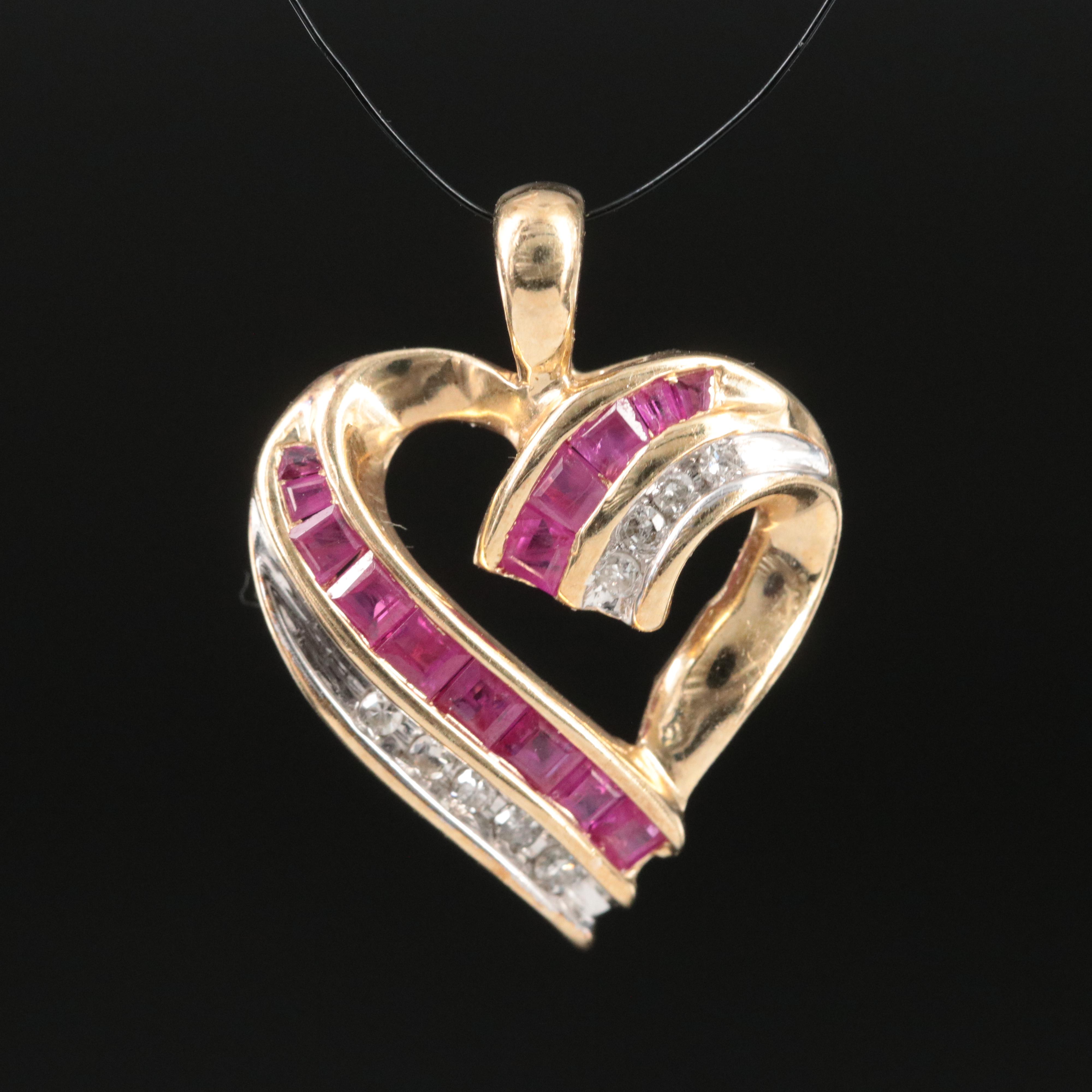 10K Ruby and Diamond Heart Pendant