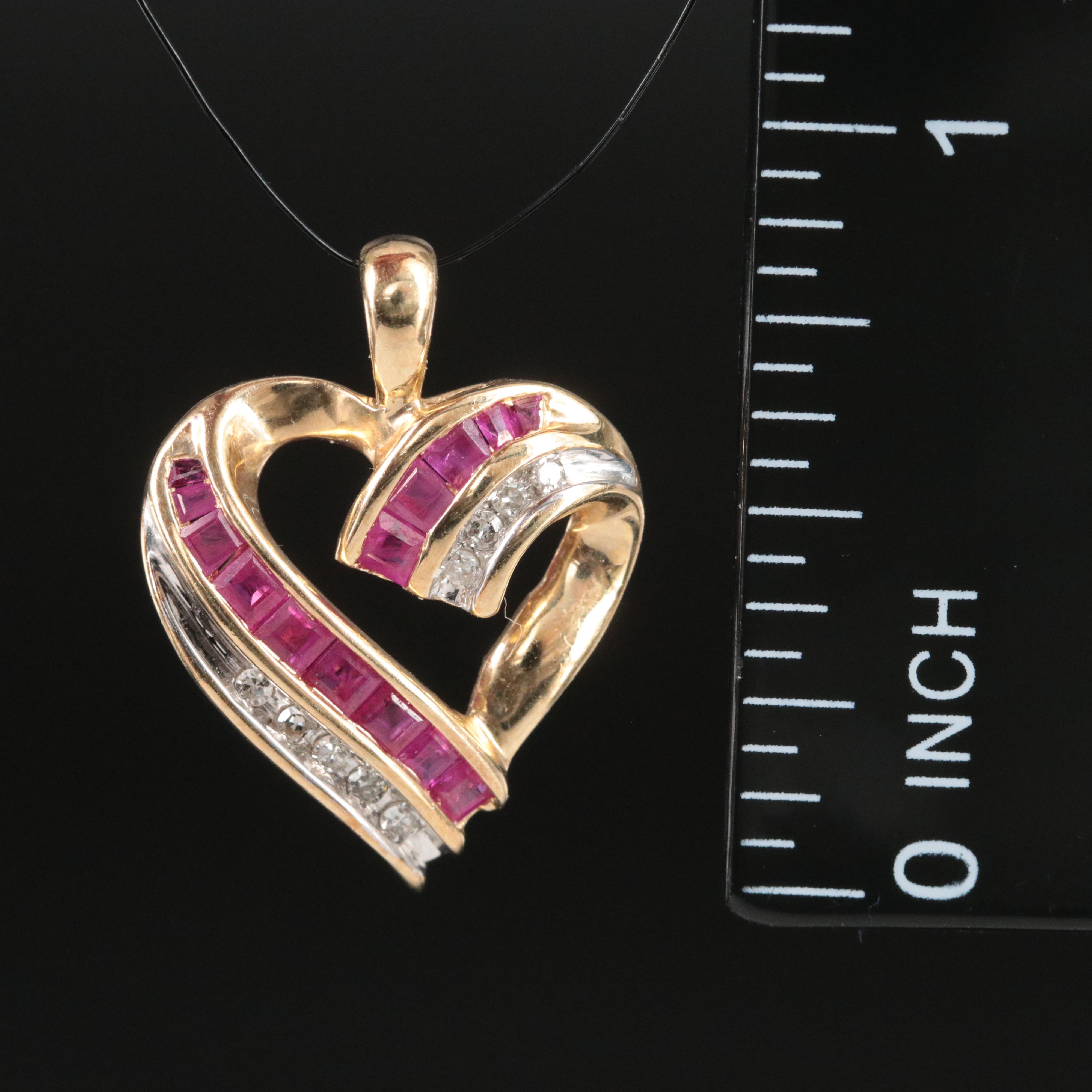 10K Ruby and Diamond Heart Pendant