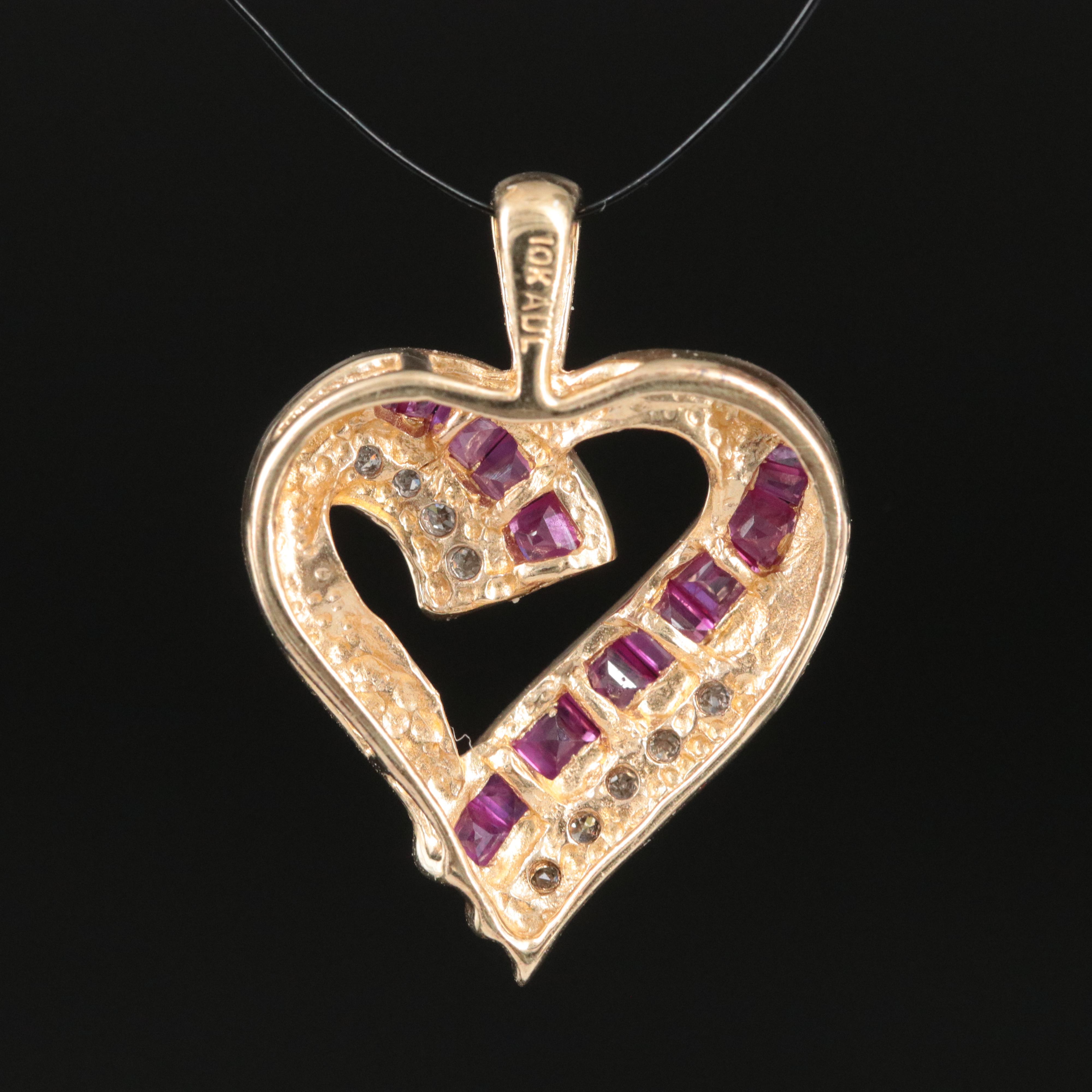 10K Ruby and Diamond Heart Pendant