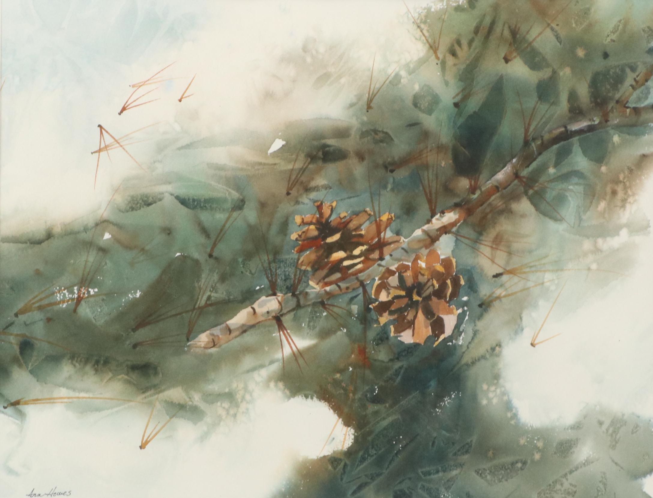 Ann Howes Pine Branch Watercolor Painting